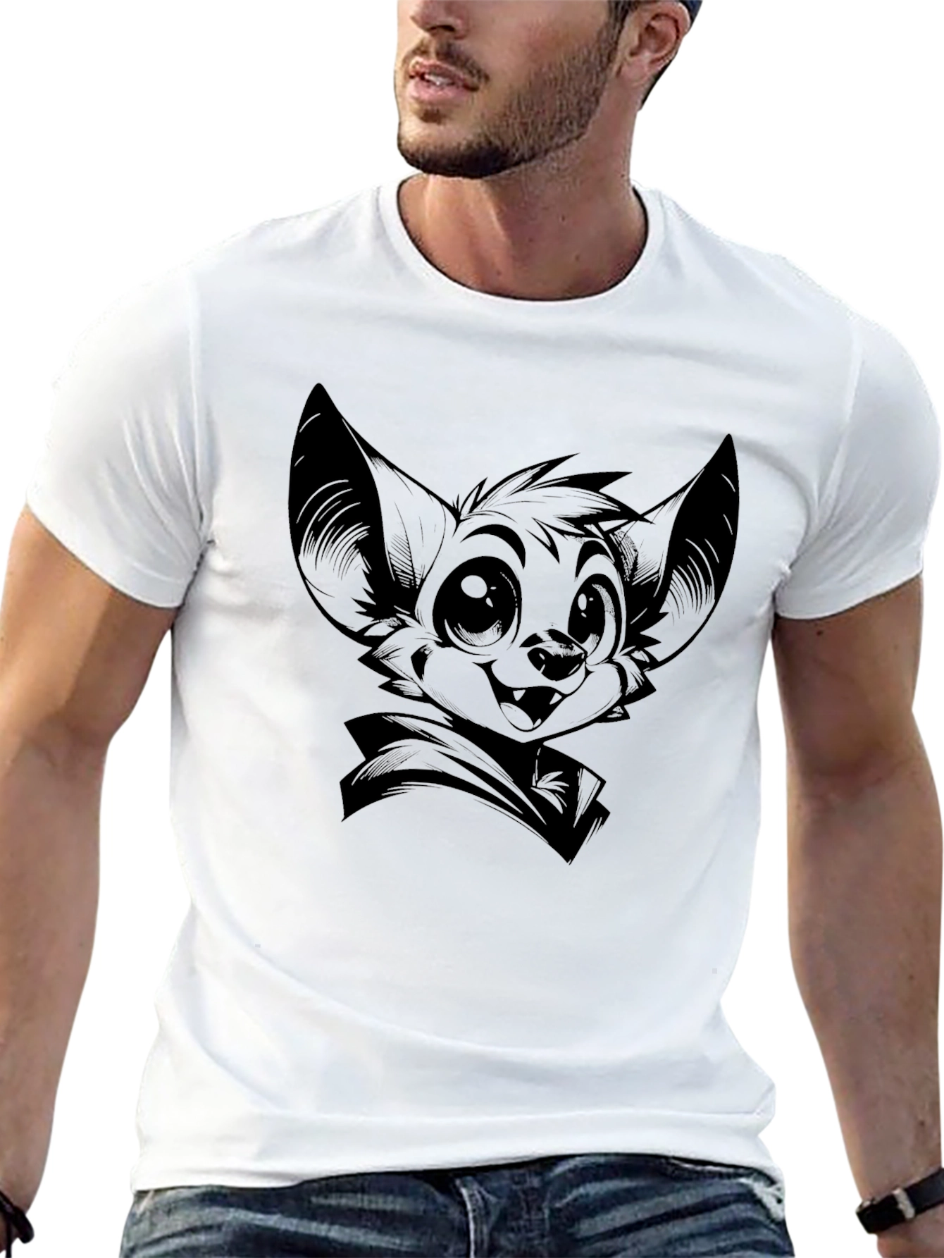 Bat Character Graphic Print Black T-Shirt