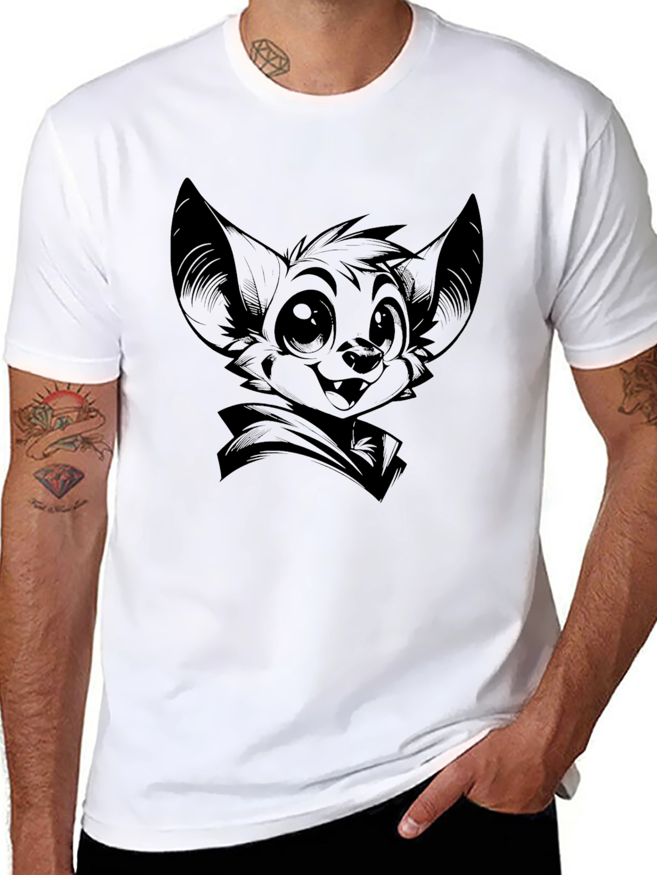 Bat Character Graphic Print Black T-Shirt
