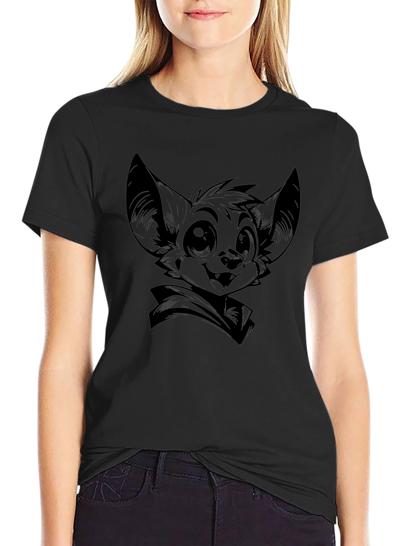 Bat Character Graphic Print Black T-Shirt