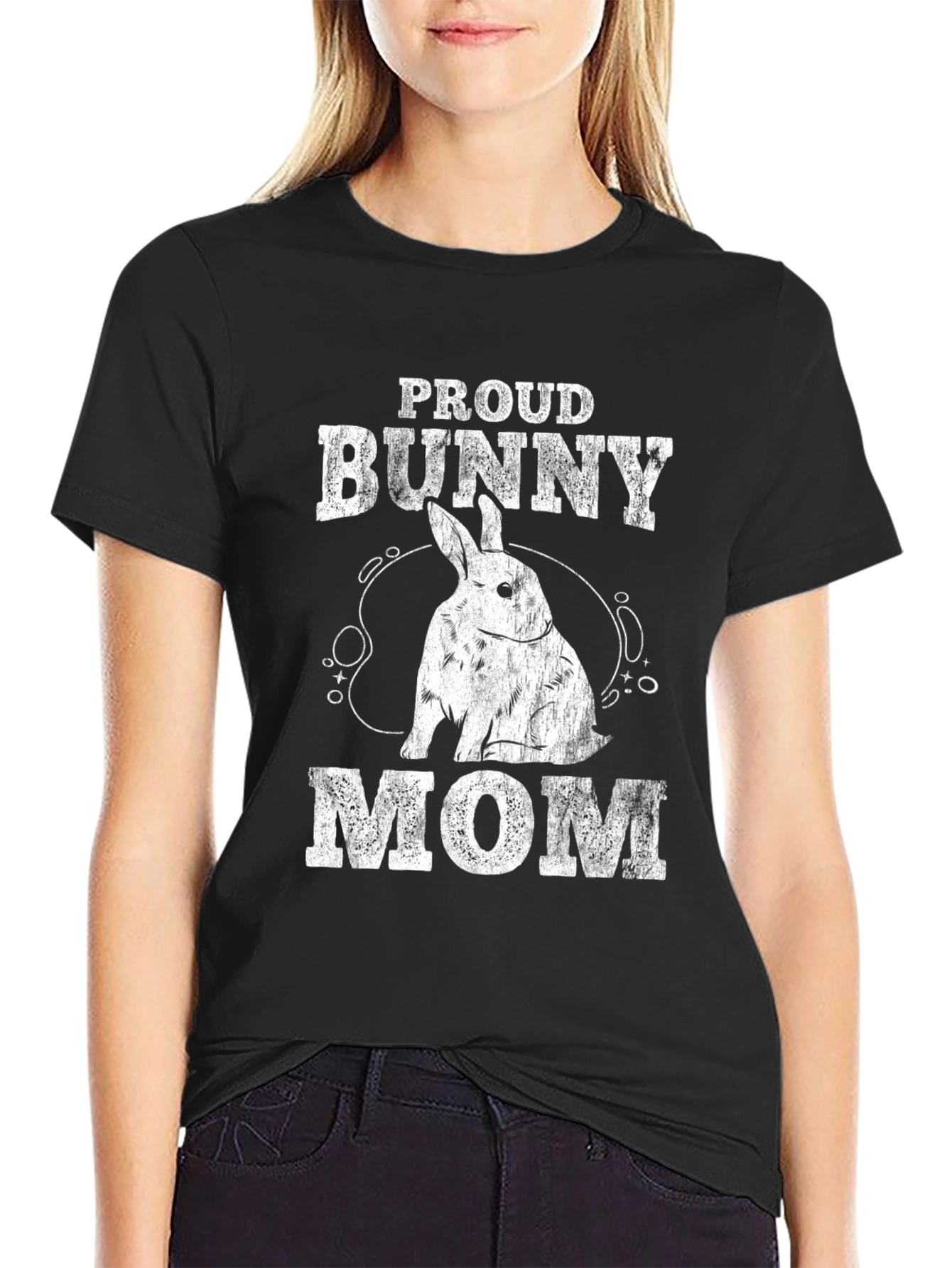Proud Bunny Mom T-Shirt - Black Cotton Tee