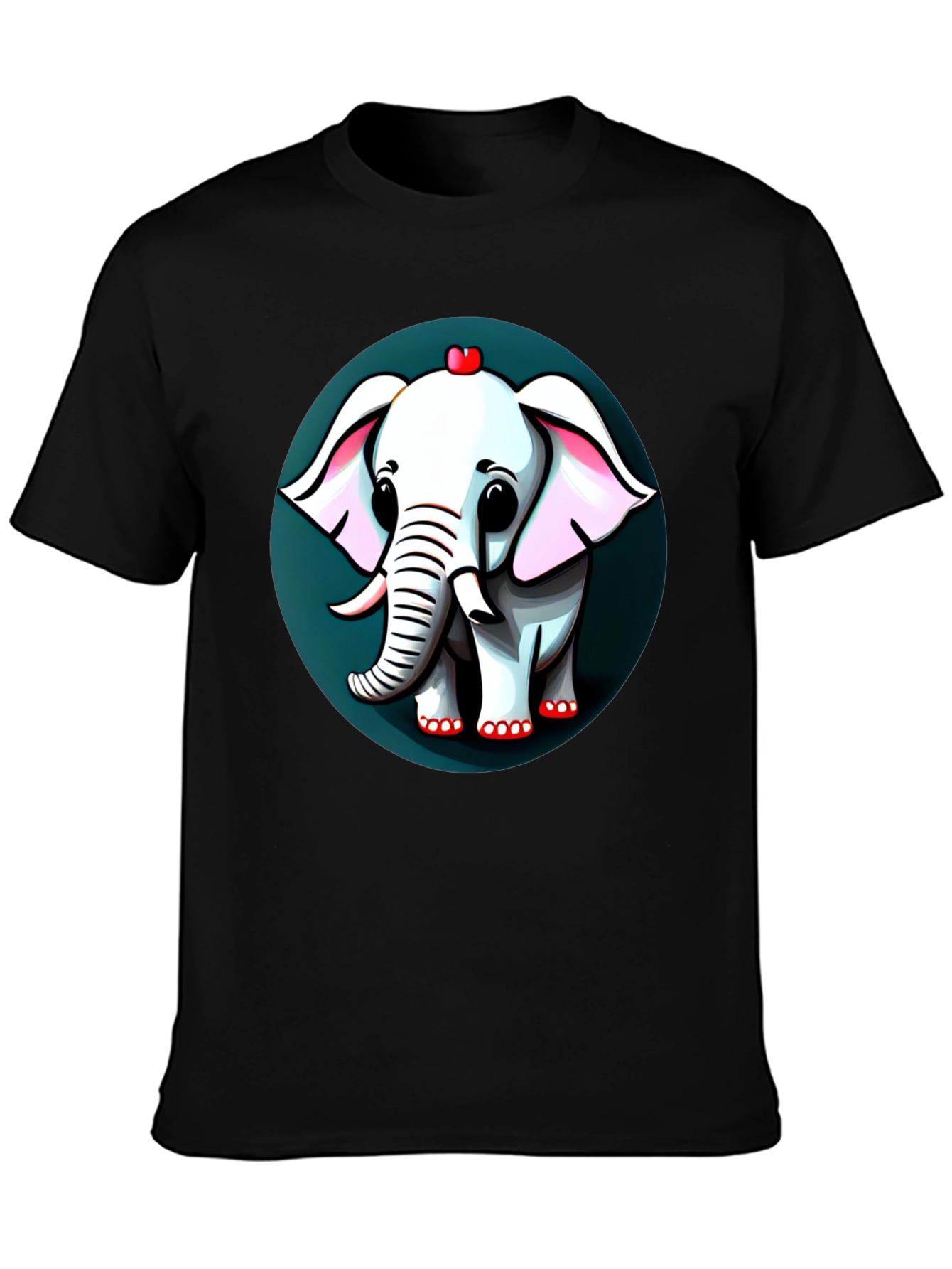 Cute Elephant Cartoon Graphic Tee - Black