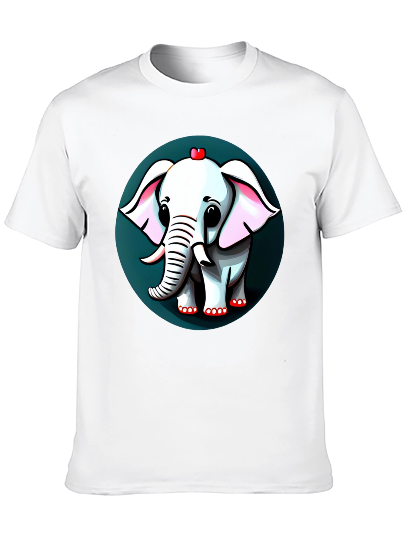 Cute Elephant Cartoon Graphic Tee - Black
