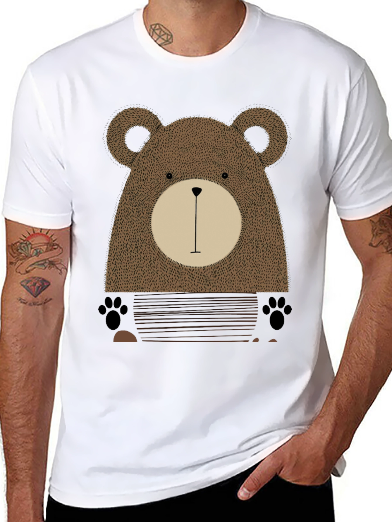 Cute Bear Graphic Print Black T-Shirt