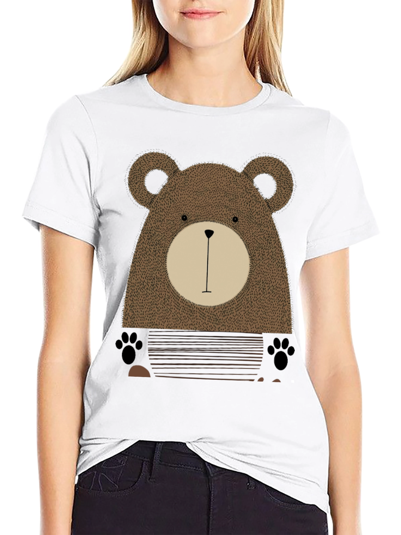 Cute Bear Graphic Print Black T-Shirt