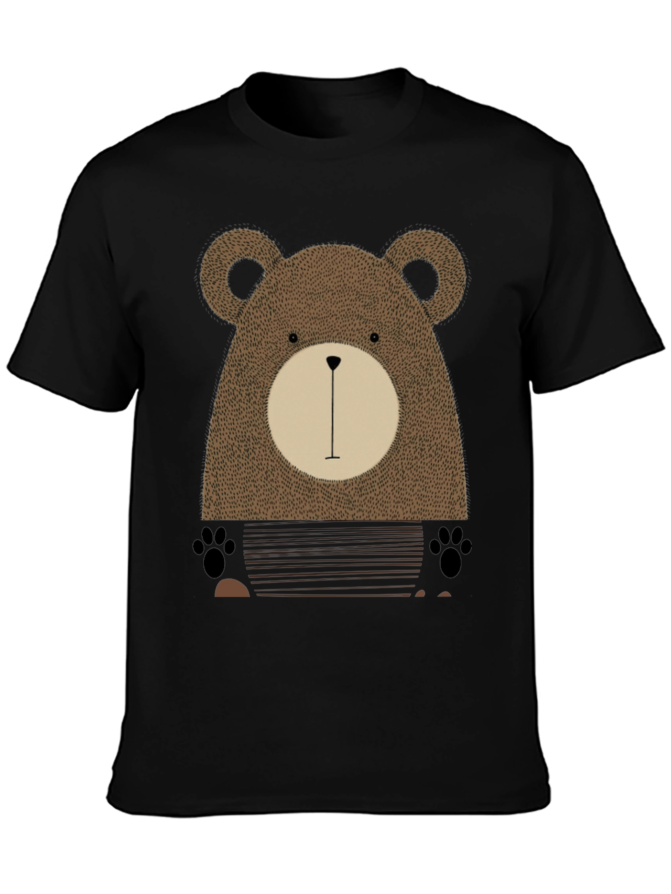 Cute Bear Graphic Print Black T-Shirt