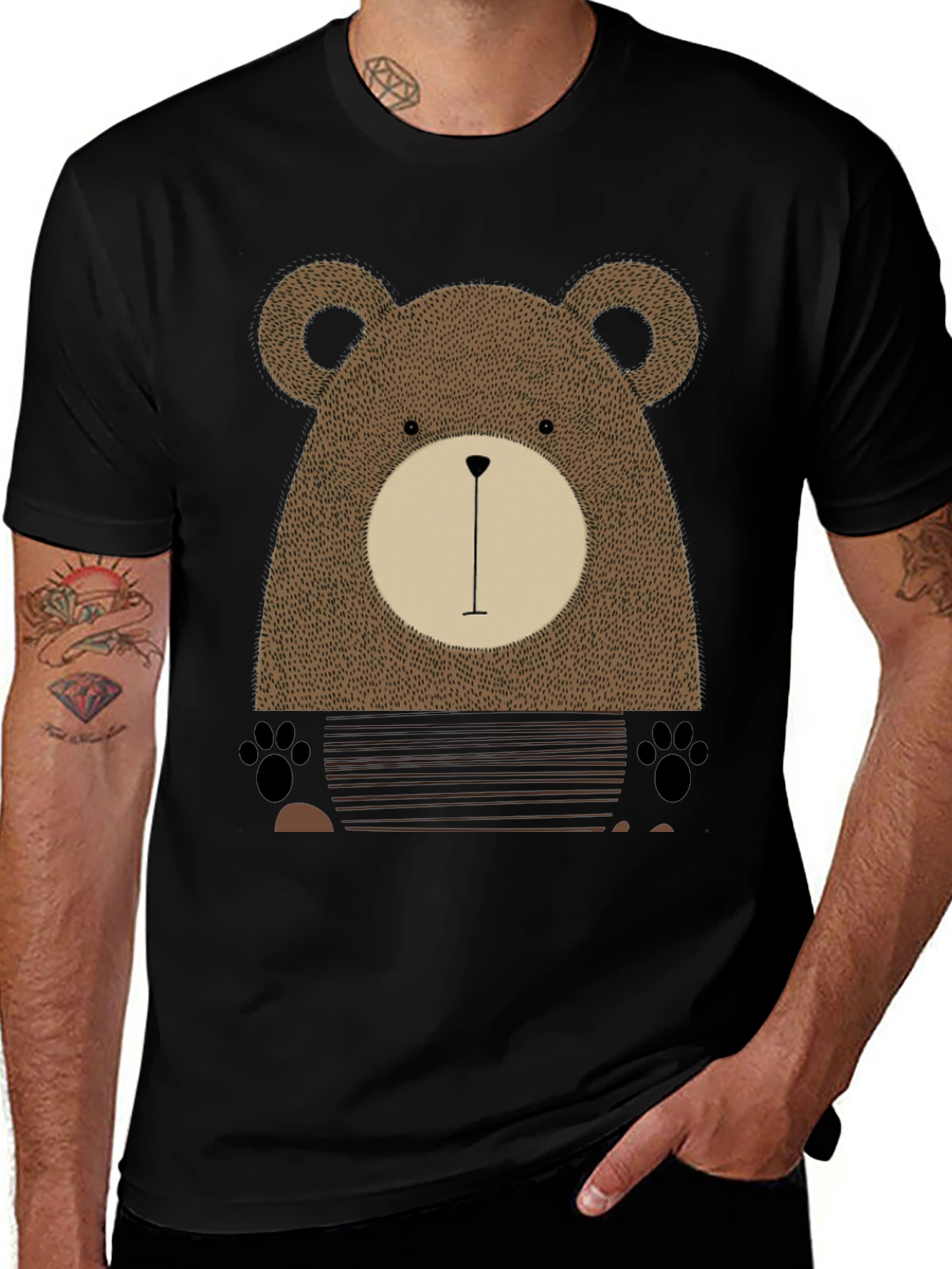 Cute Bear Graphic Print Black T-Shirt