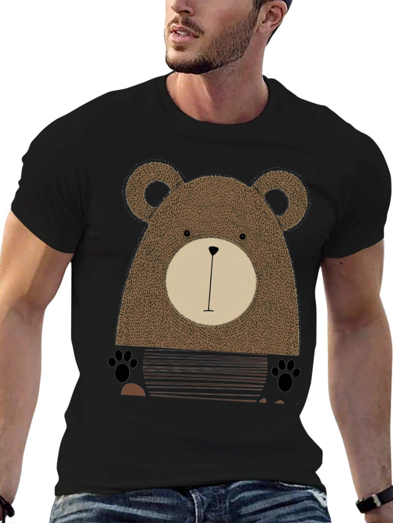 Cute Bear Graphic Print Black T-Shirt