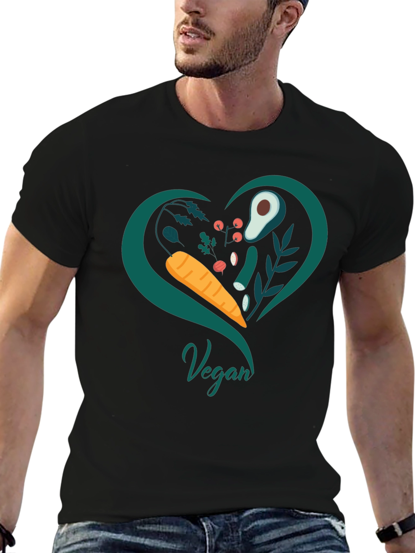 Vegan Heart T-Shirt - Black Casual Fit