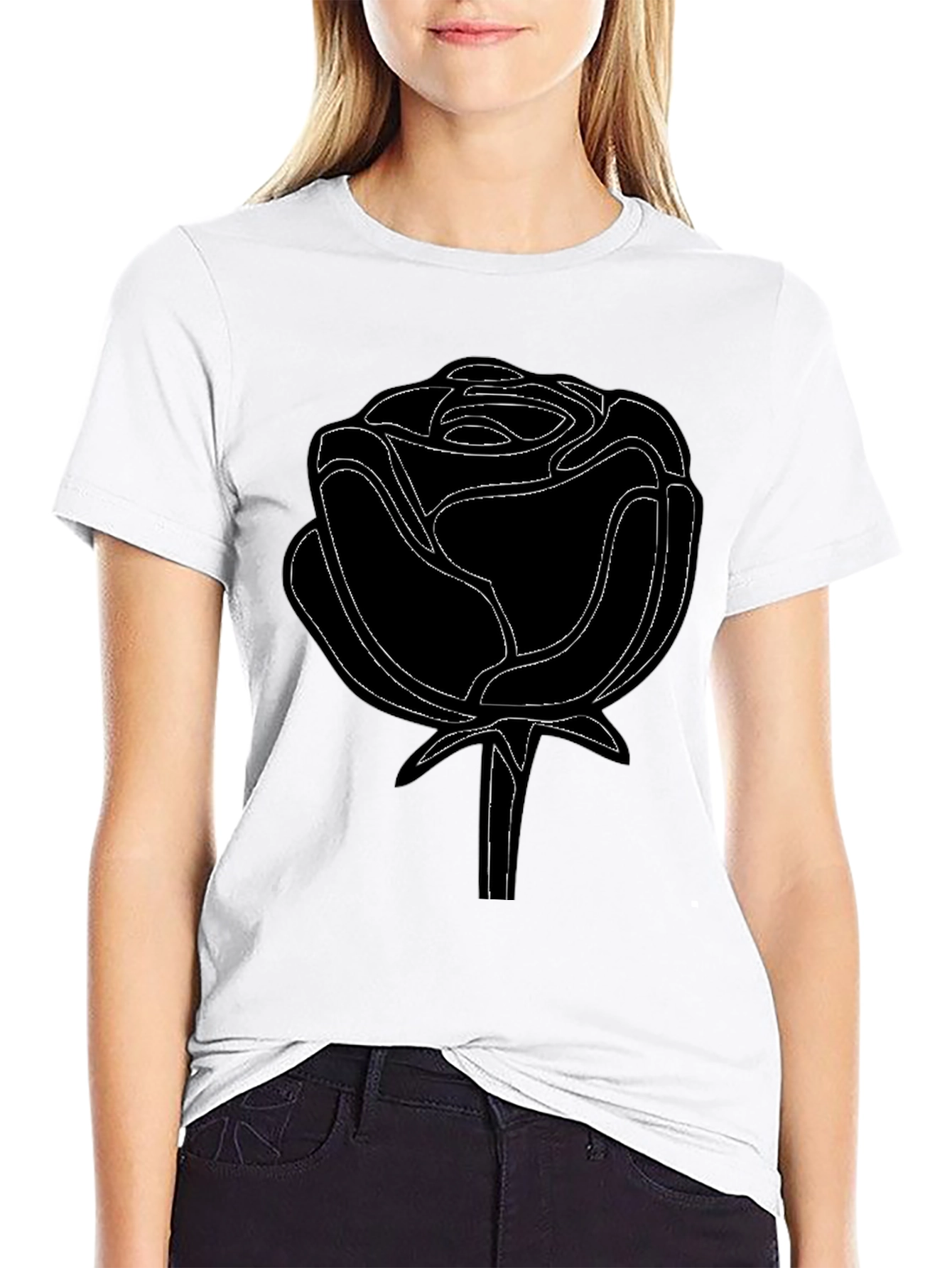 Black Rose Outline Graphic Tee