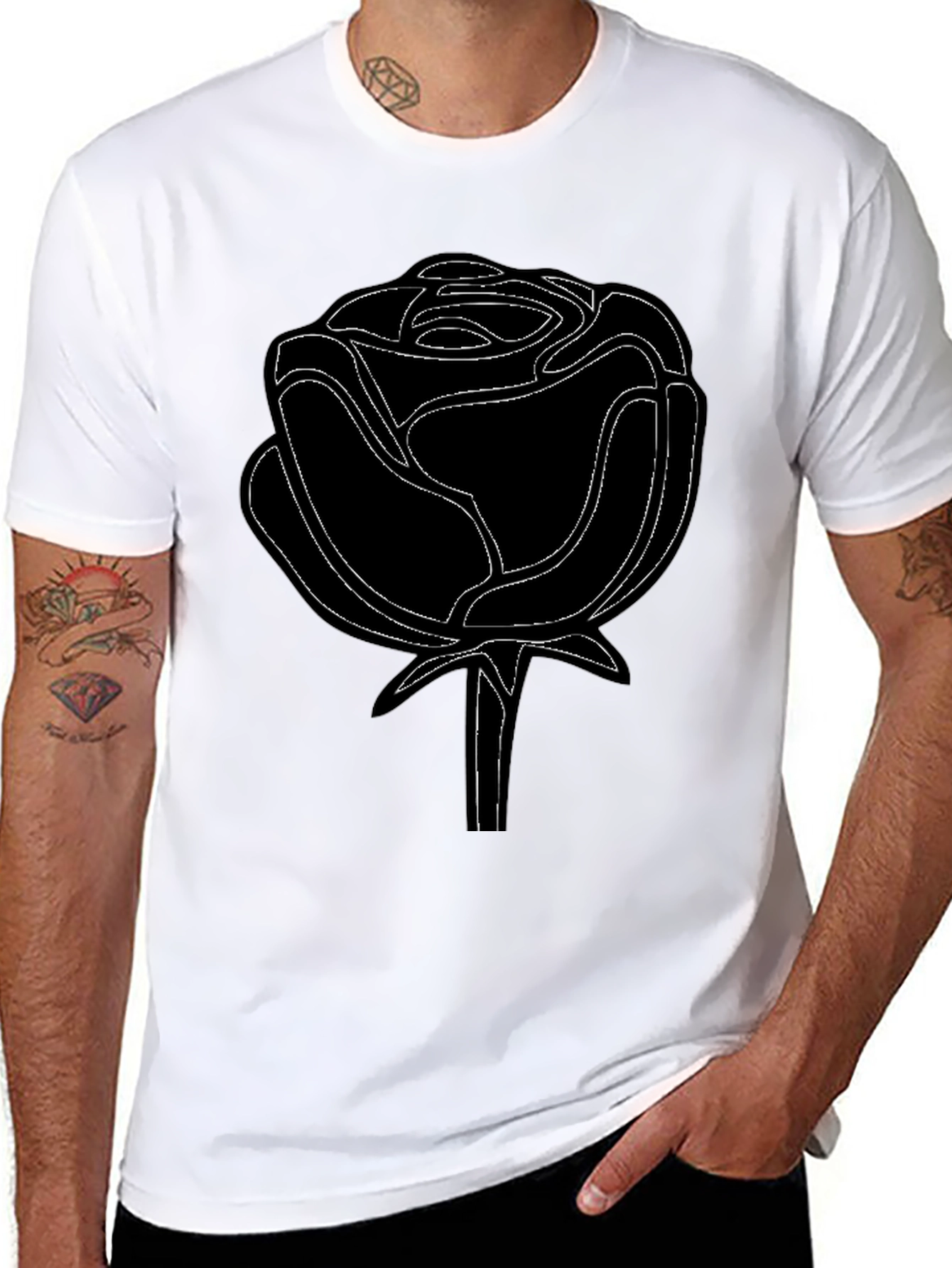 Black Rose Outline Graphic Tee