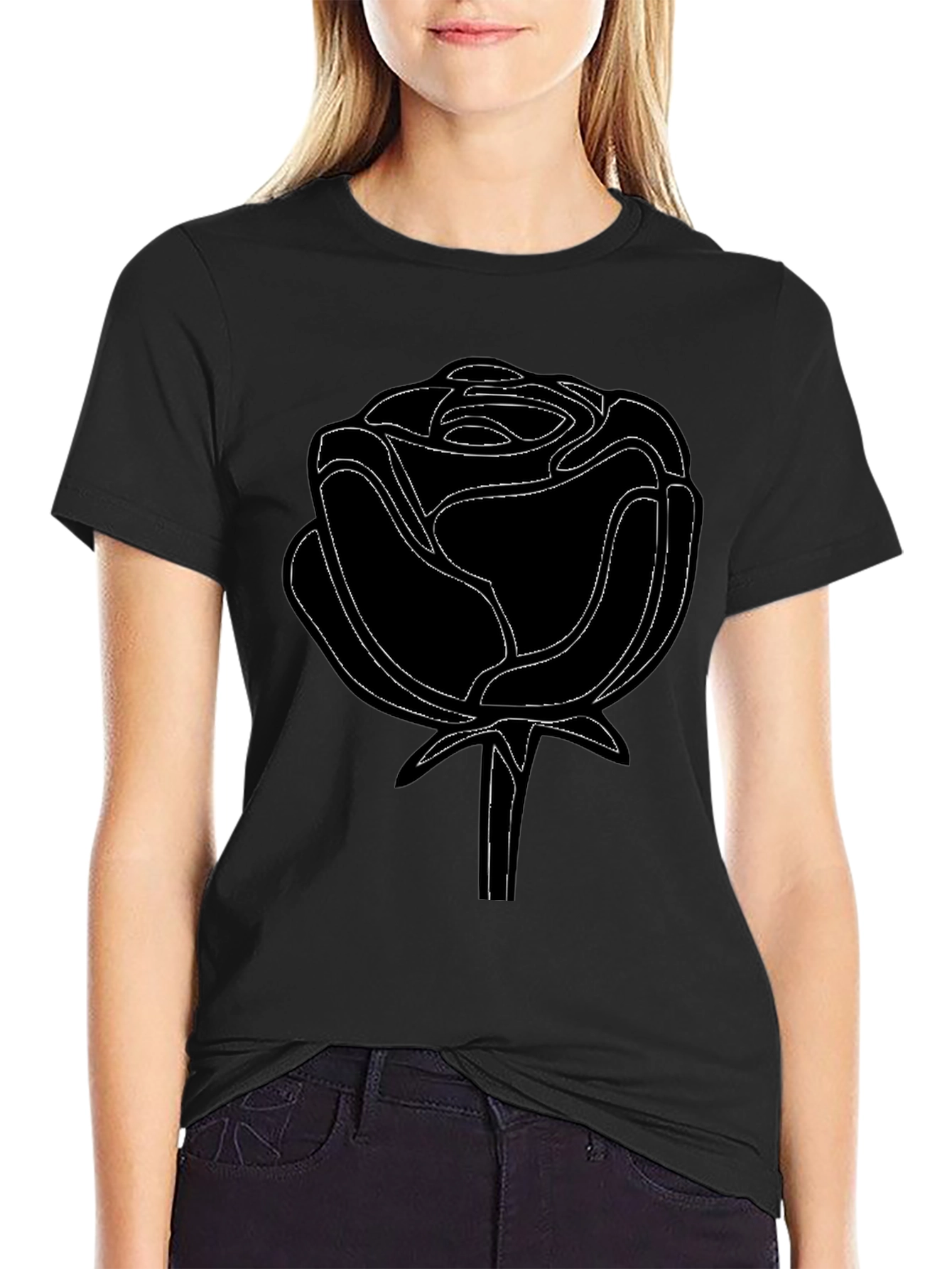 Black Rose Outline Graphic Tee