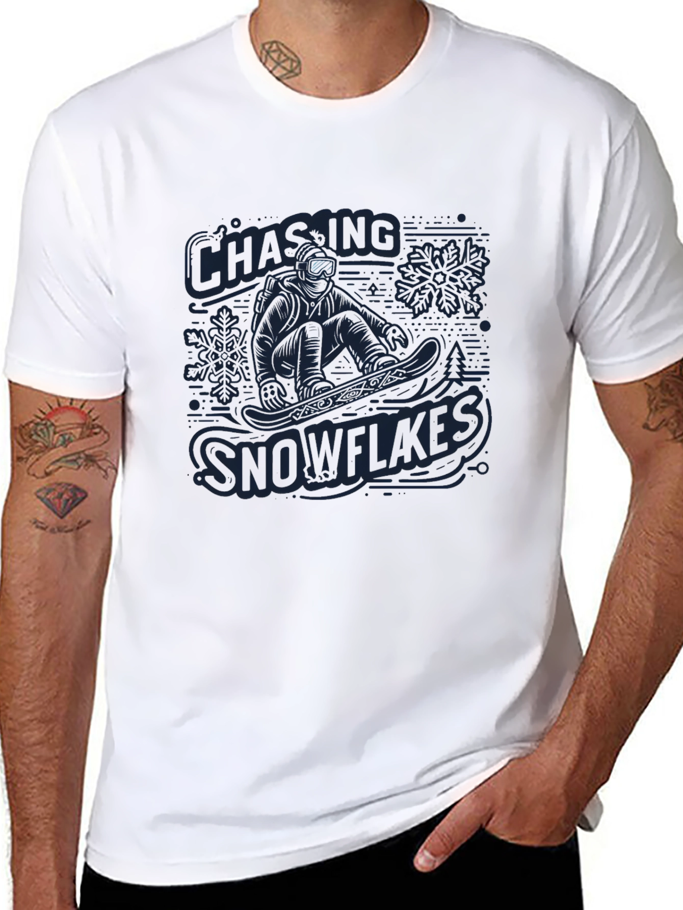 Snowflakes Chasing Graphic T-Shirt - Mens Black Crew Neck