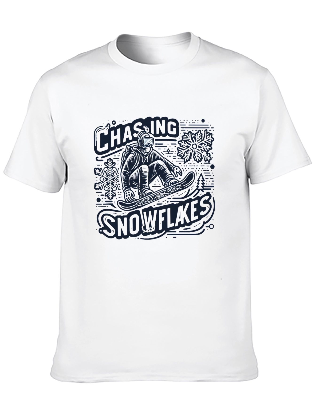 Snowflakes Chasing Graphic T-Shirt - Mens Black Crew Neck