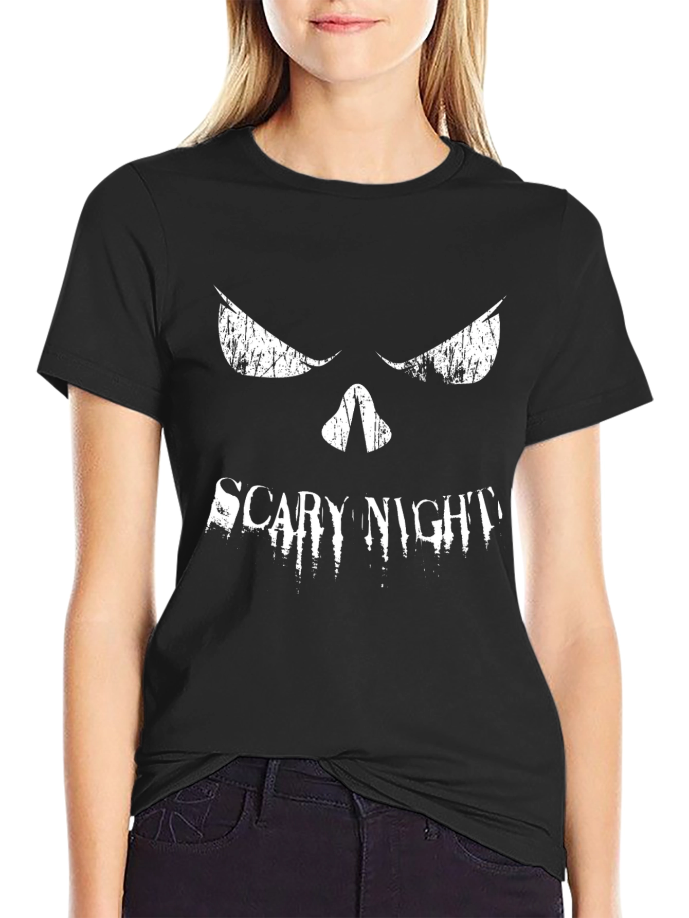 Scary Night Graphic Print T-Shirt - Black