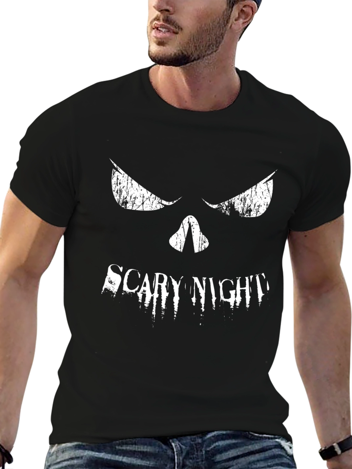 Scary Night Graphic Print T-Shirt - Black