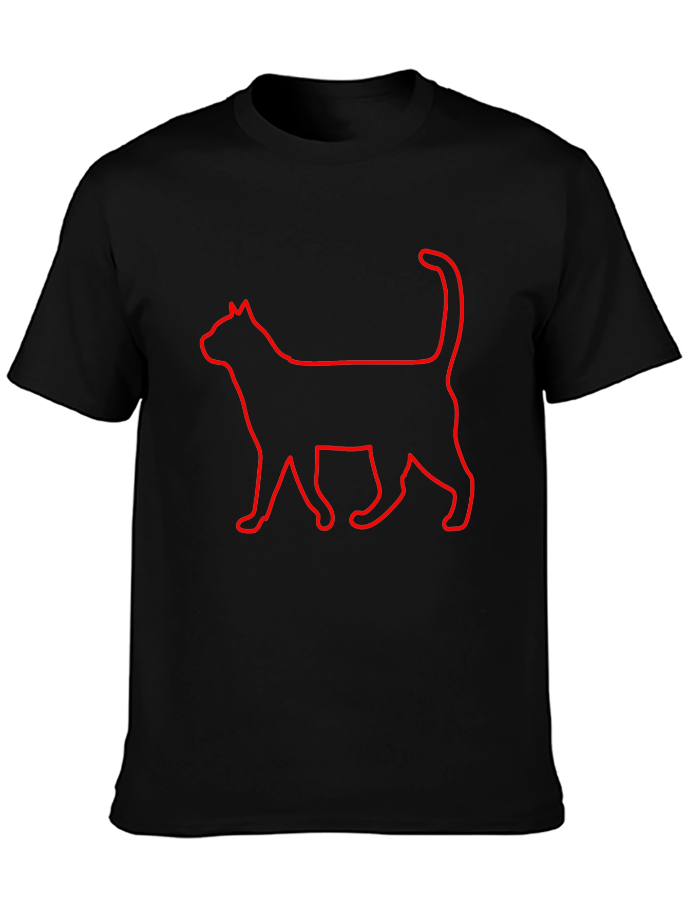 Cool Cat Outline T-Shirt - Black