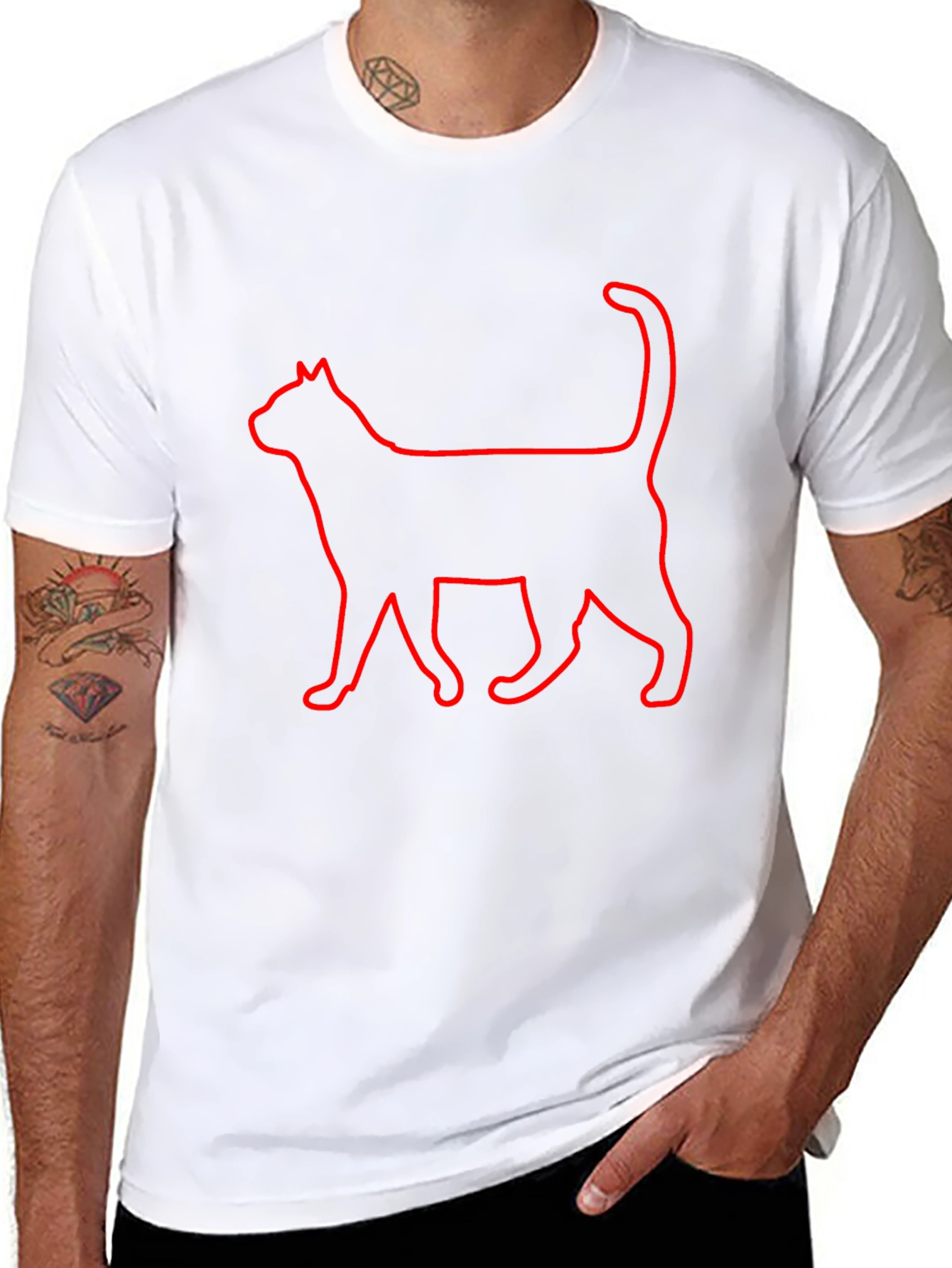 Cool Cat Outline T-Shirt - Black