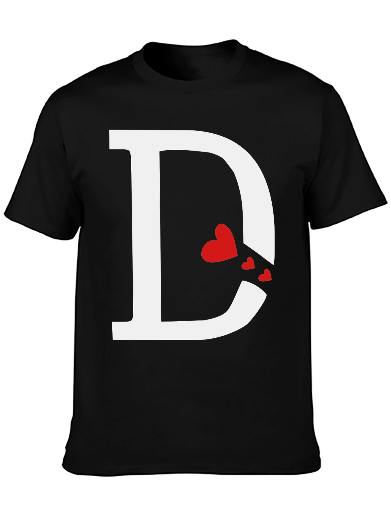Initial D Heart Print T-Shirt - Black