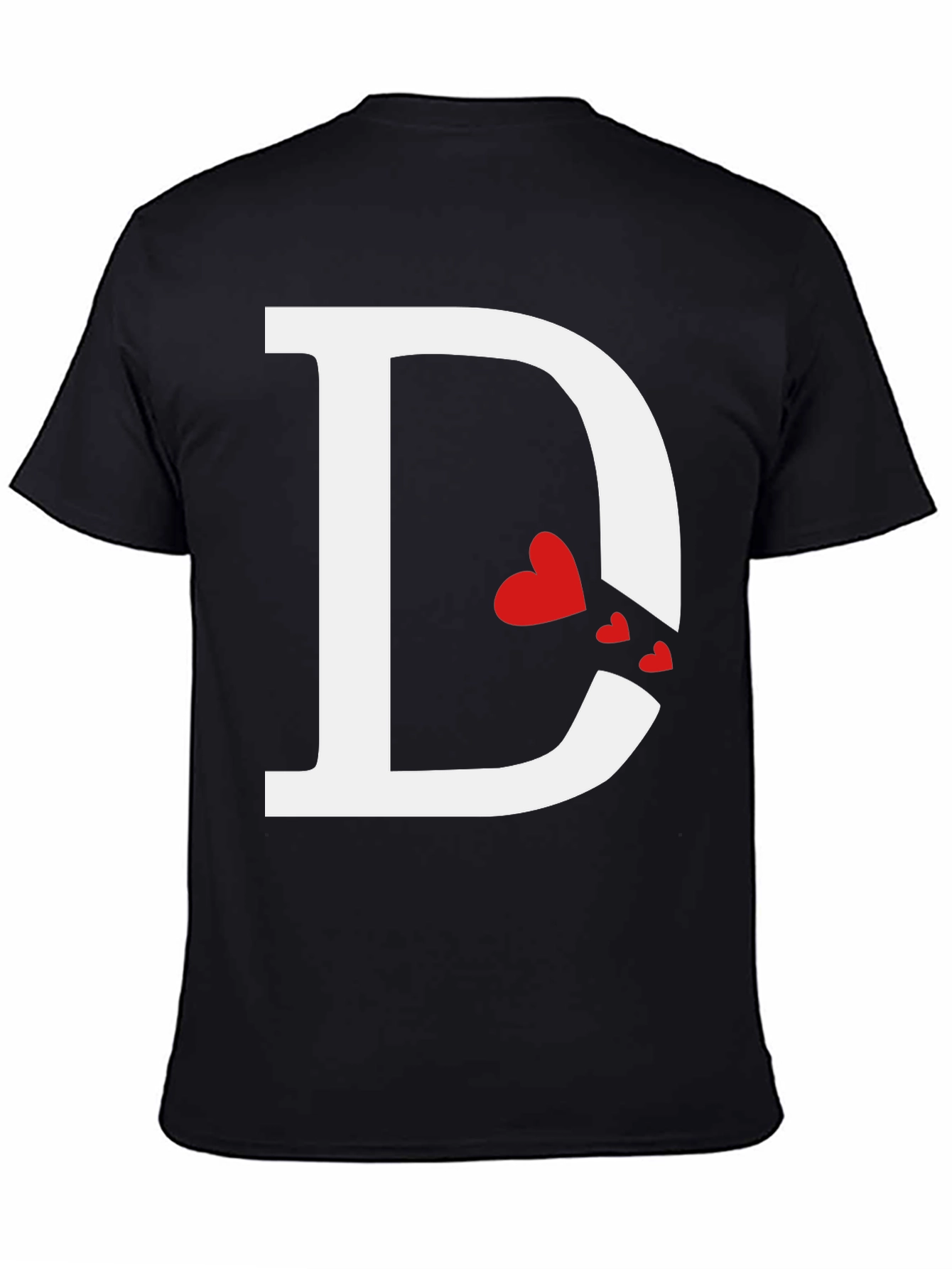 Initial D Heart Print T-Shirt - Black