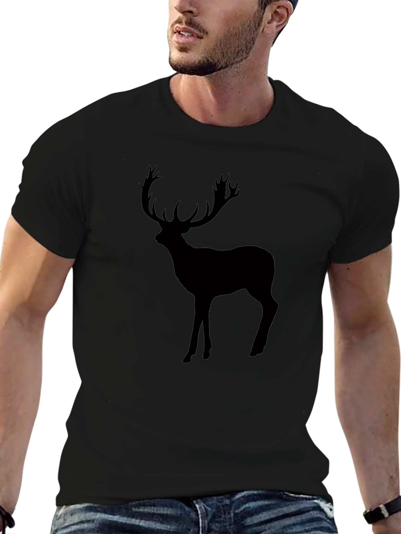 Black Deer Graphic Tee - Mens Crew Neck T-Shirt
