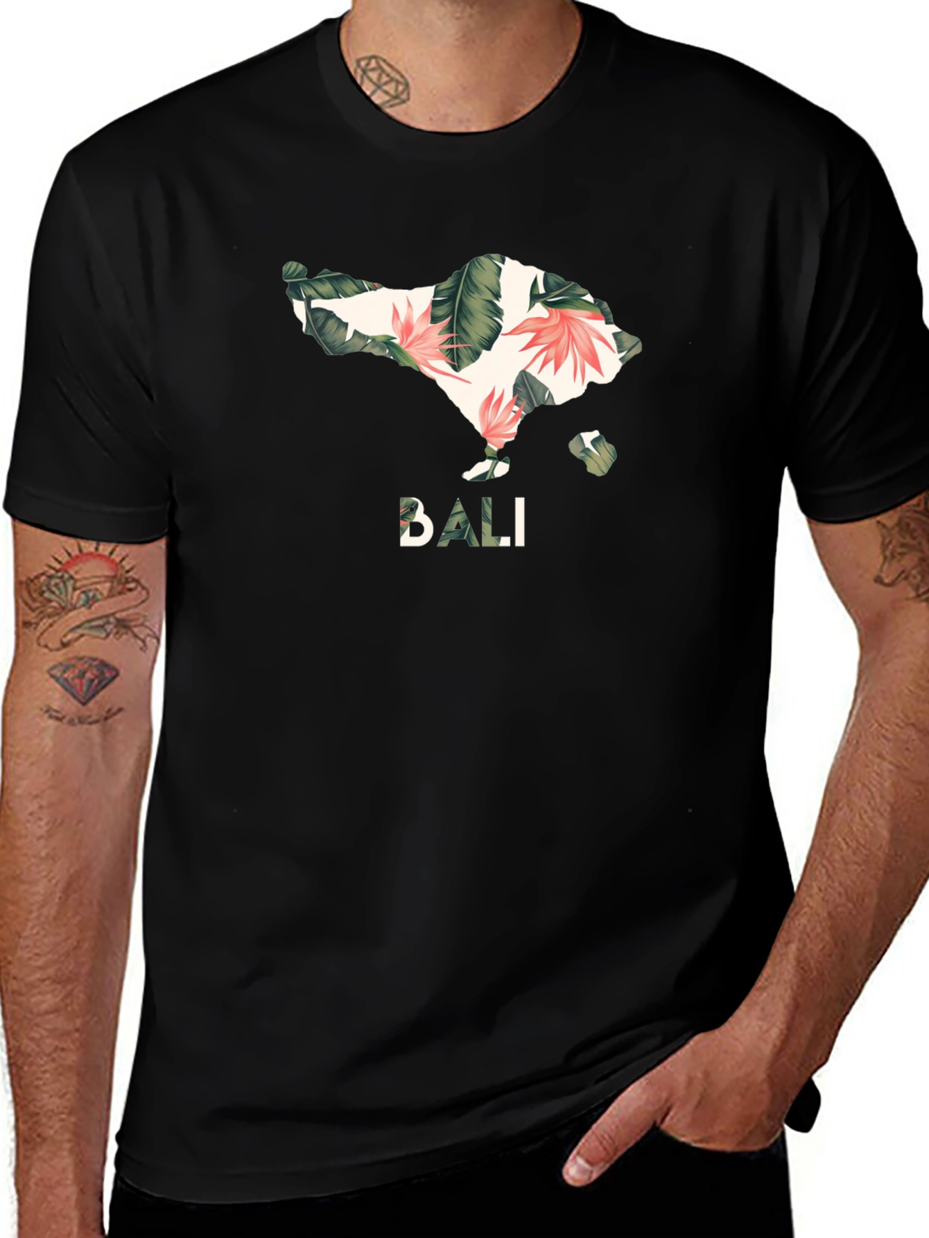 Bali Floral Island Graphic T-Shirt - Black