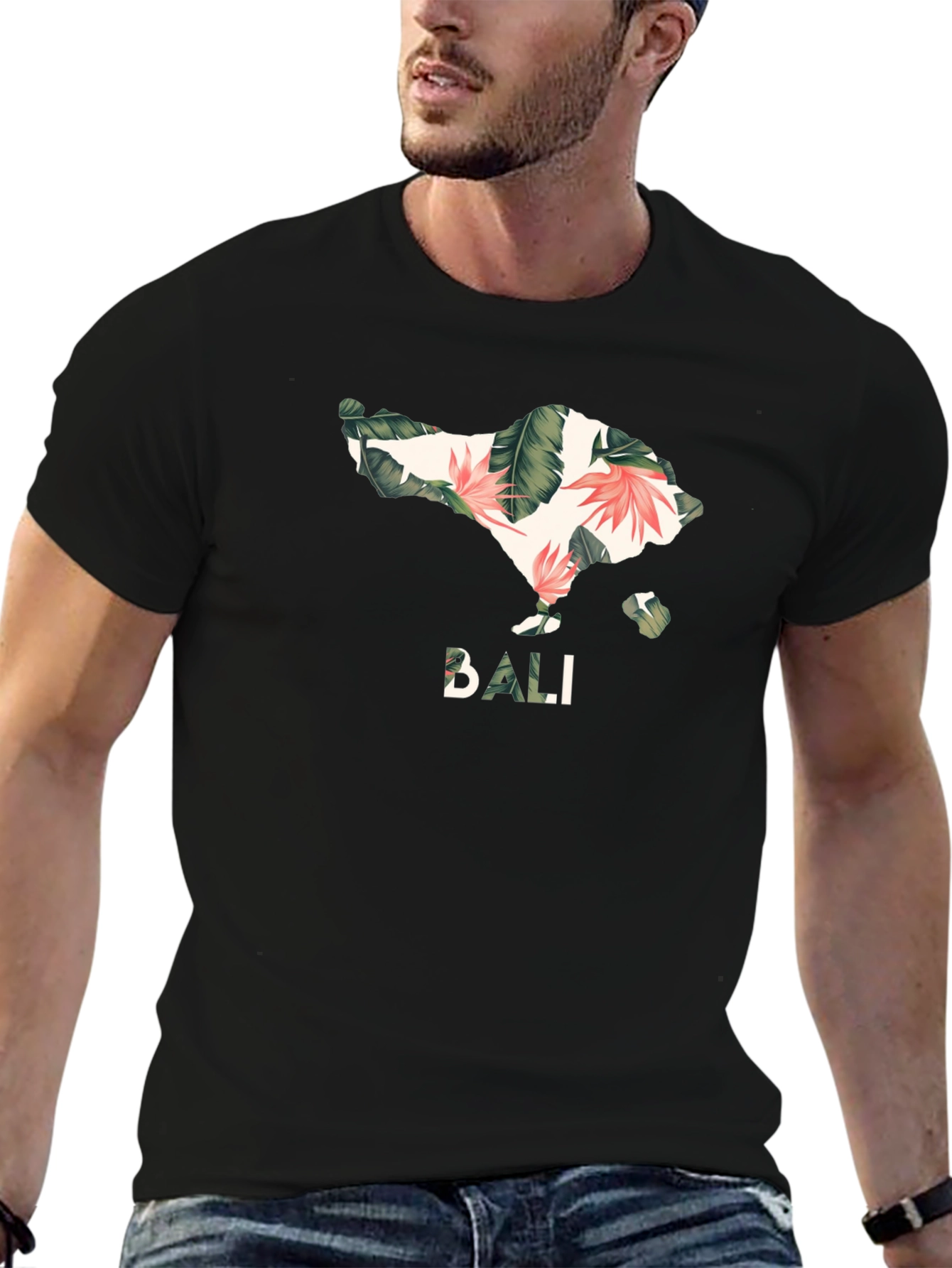 Bali Floral Island Graphic T-Shirt - Black