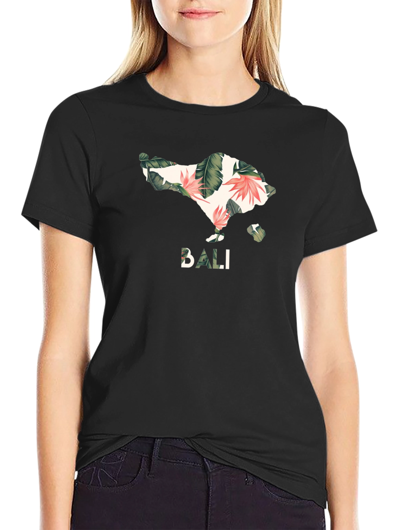 Bali Floral Island Graphic T-Shirt - Black