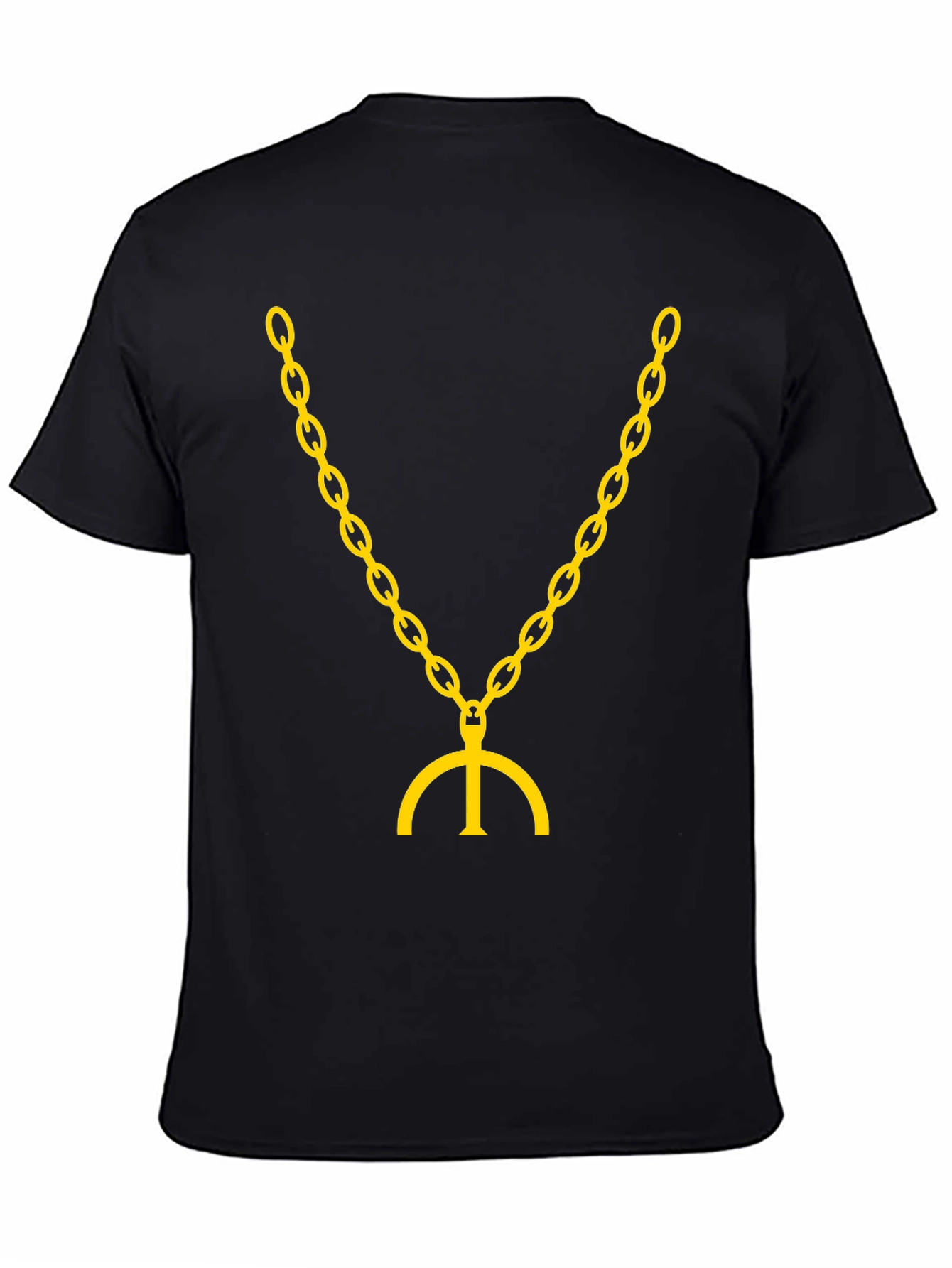 Black T-Shirt with Gold Chain & Symbol Graphic