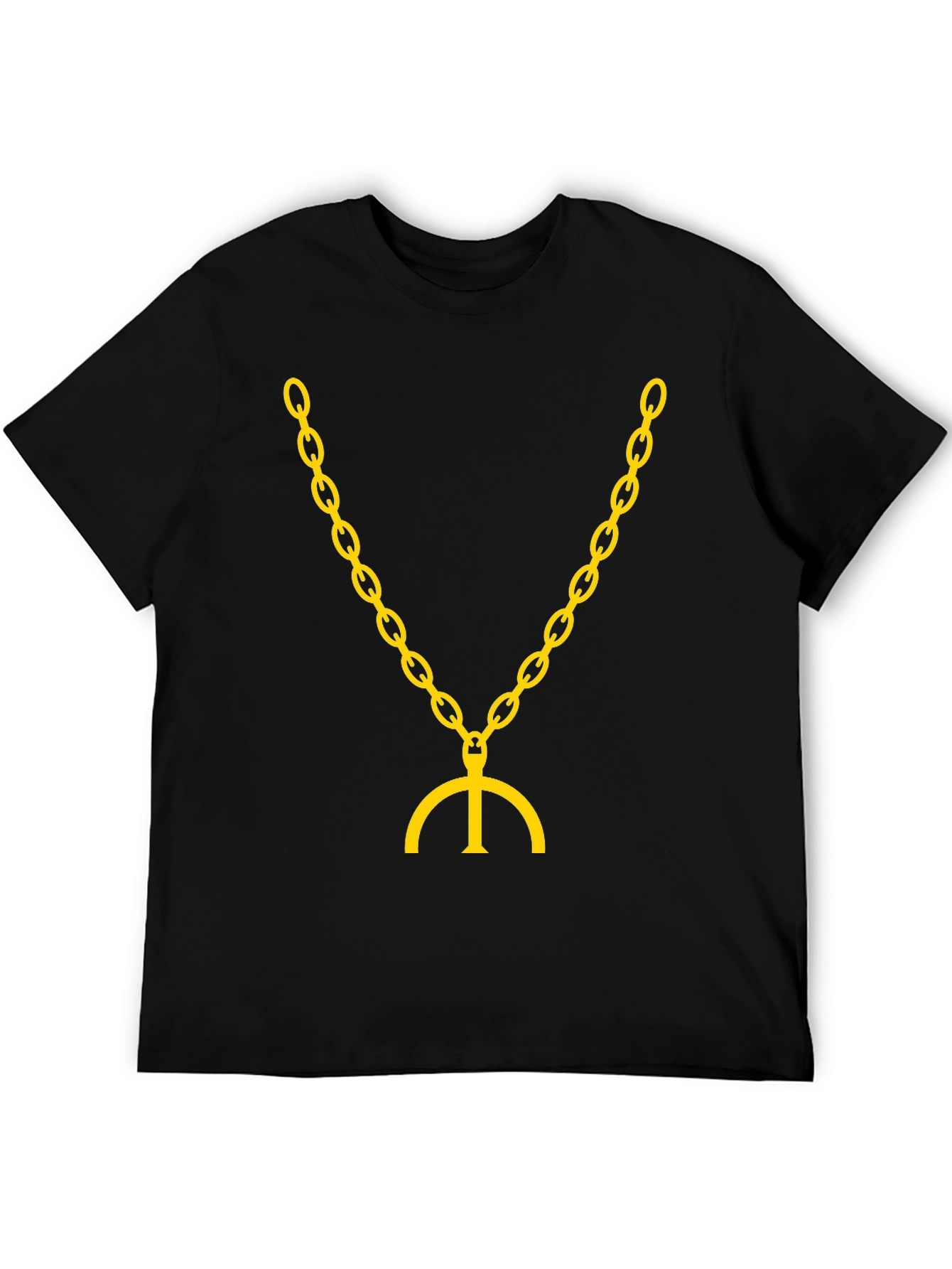 Black T-Shirt with Gold Chain & Symbol Graphic