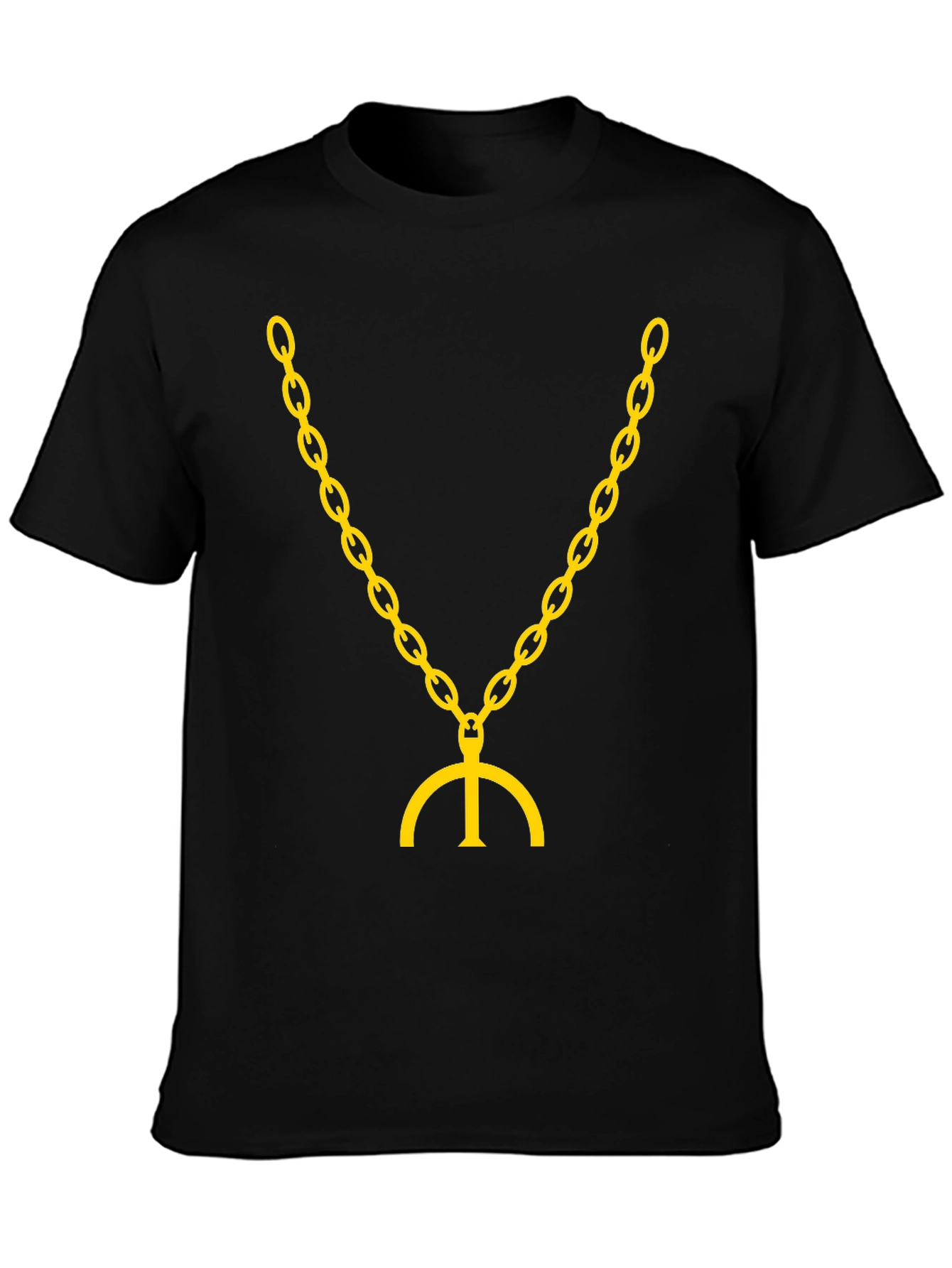 Black T-Shirt with Gold Chain & Symbol Graphic