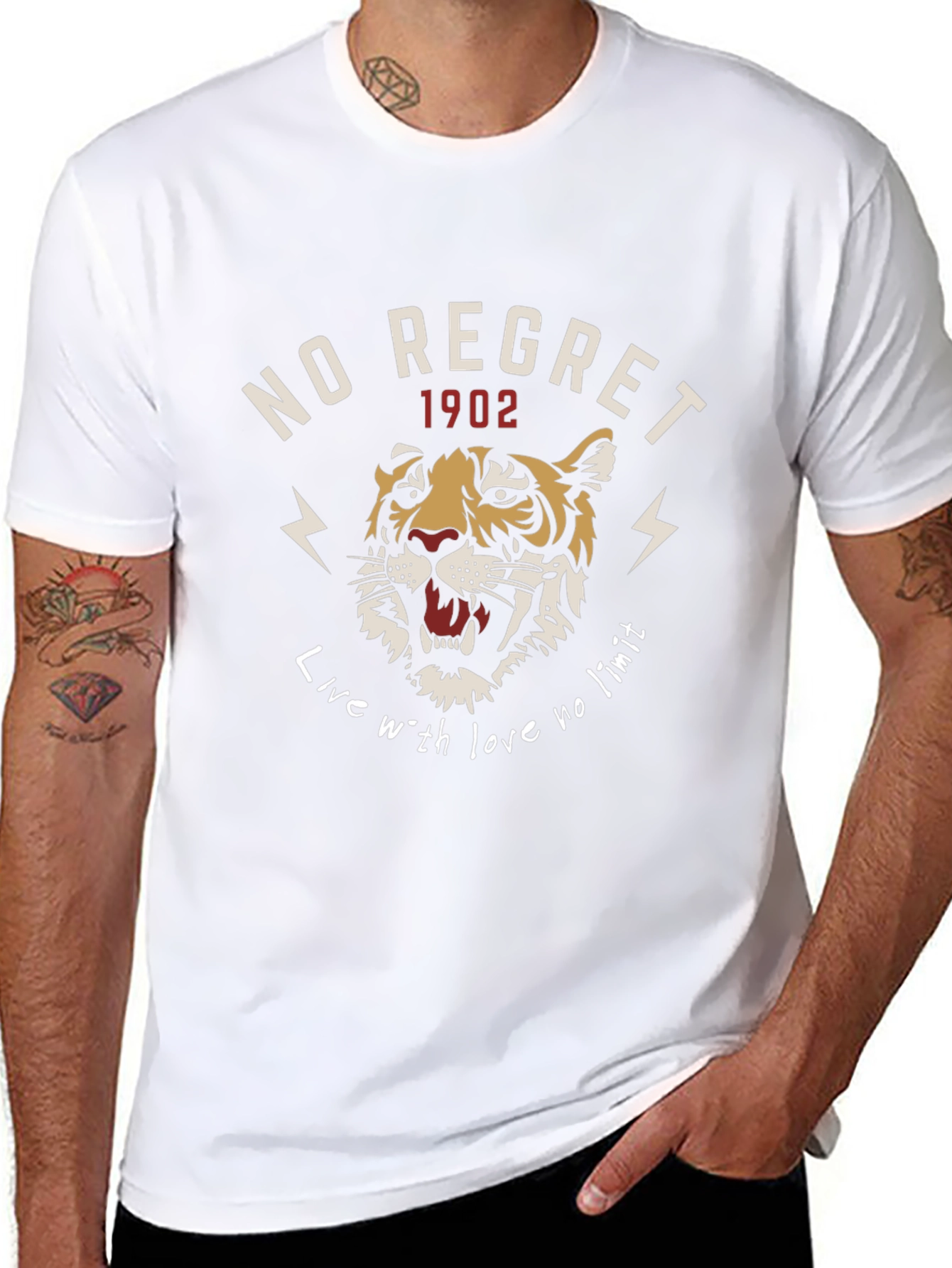 No Regret Tiger Graphic Print Black T-Shirt