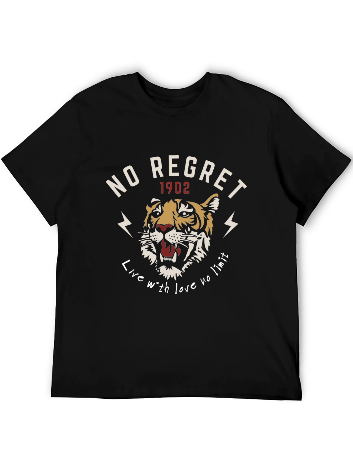 No Regret Tiger Graphic Print Black T-Shirt