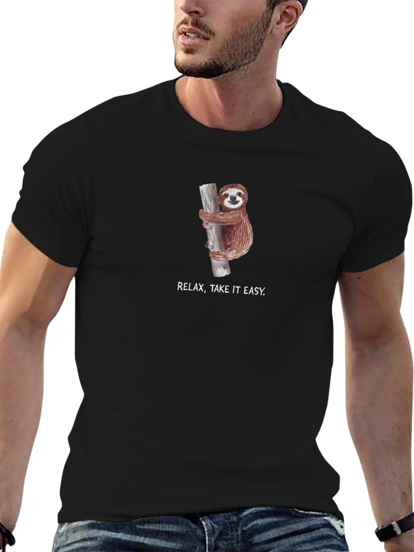Relax Take It Easy Sloth Black T-Shirt