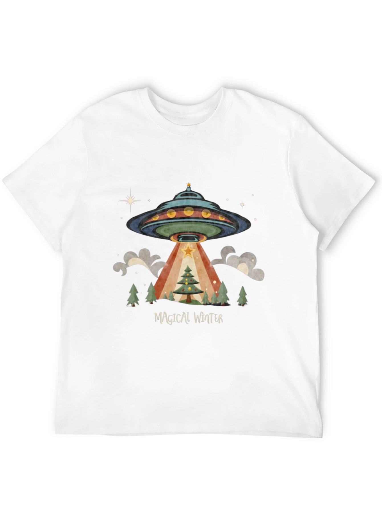 Magical Winter Alien UFO Christmas Tree T-Shirt