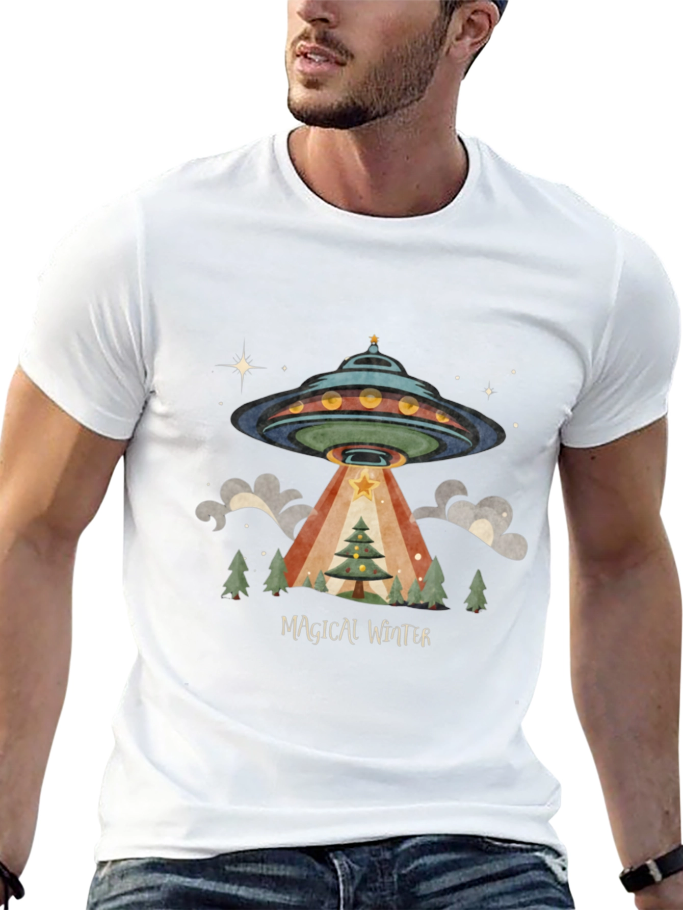 Magical Winter Alien UFO Christmas Tree T-Shirt