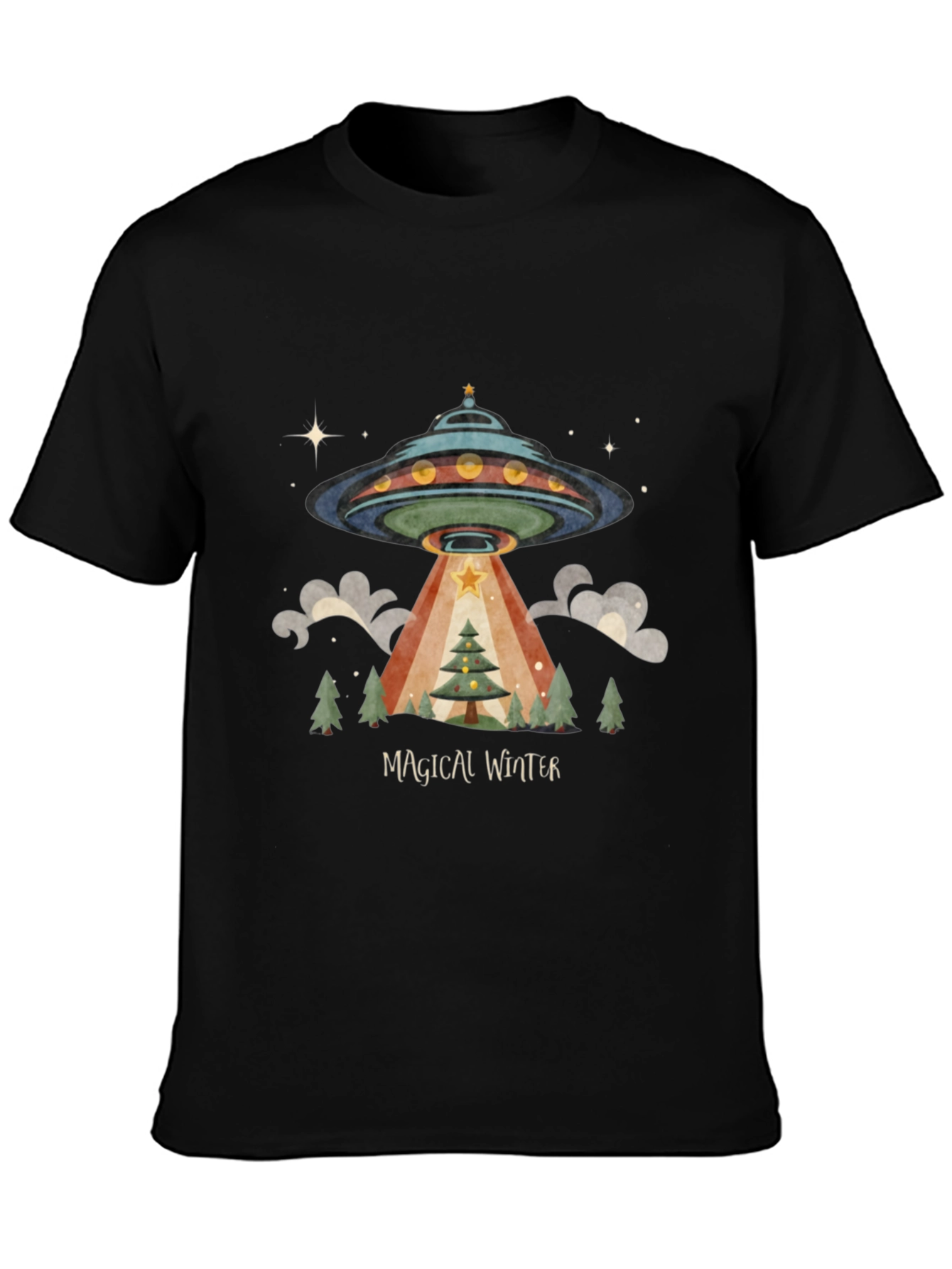Magical Winter Alien UFO Christmas Tree T-Shirt