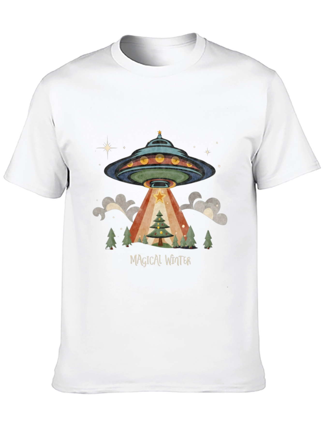 Magical Winter Alien UFO Christmas Tree T-Shirt