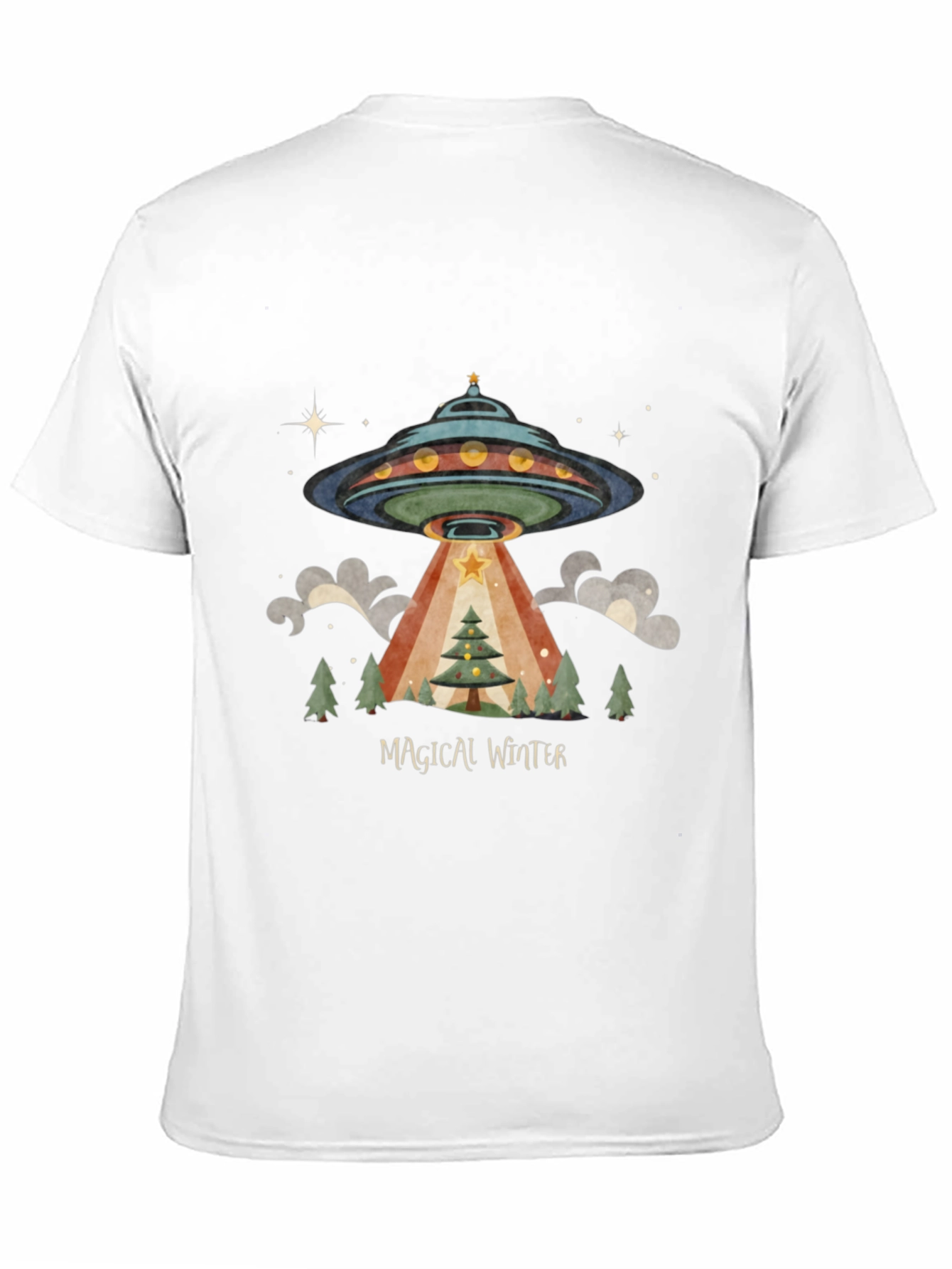 Magical Winter Alien UFO Christmas Tree T-Shirt