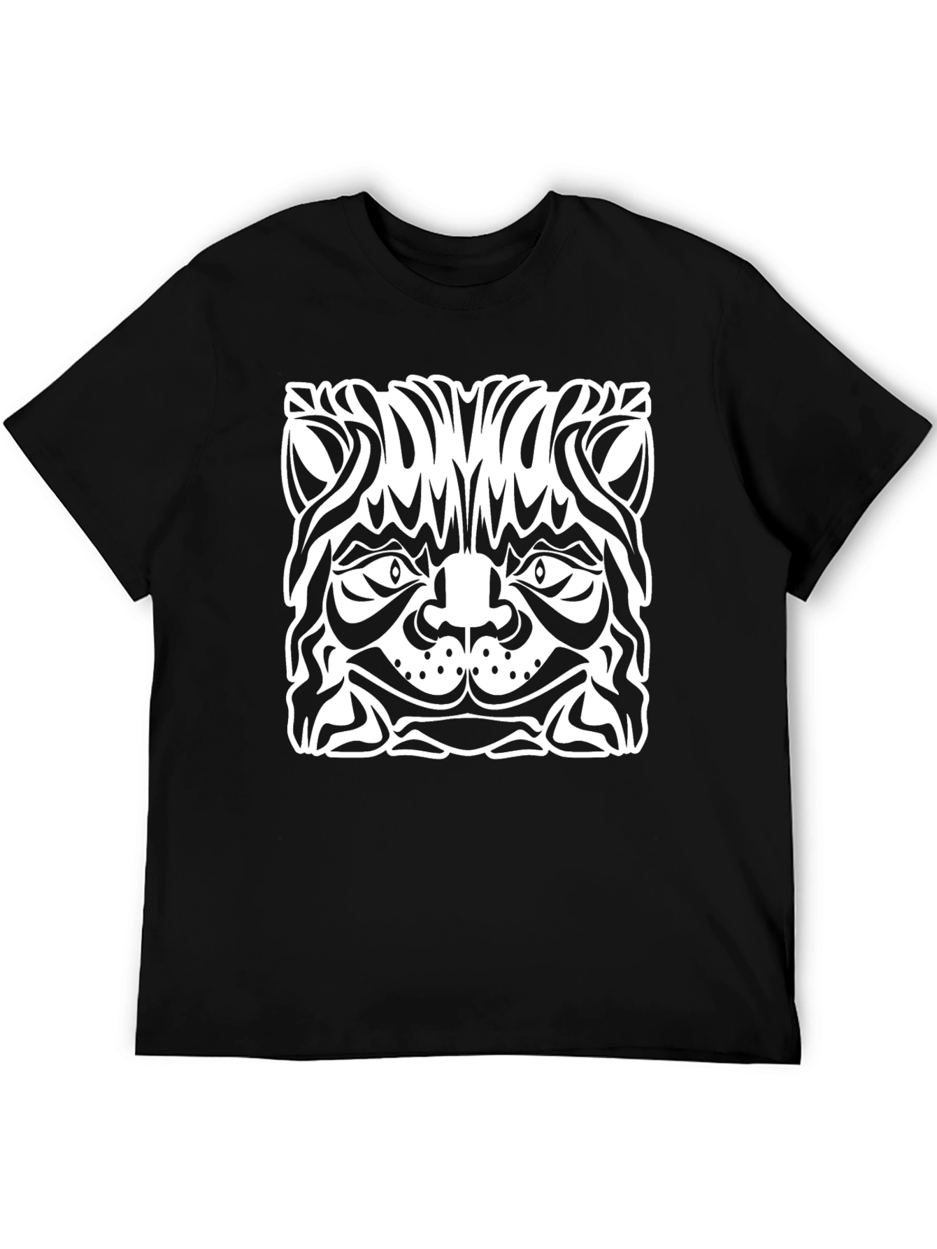 Abstract Cat Graphic Black T-Shirt