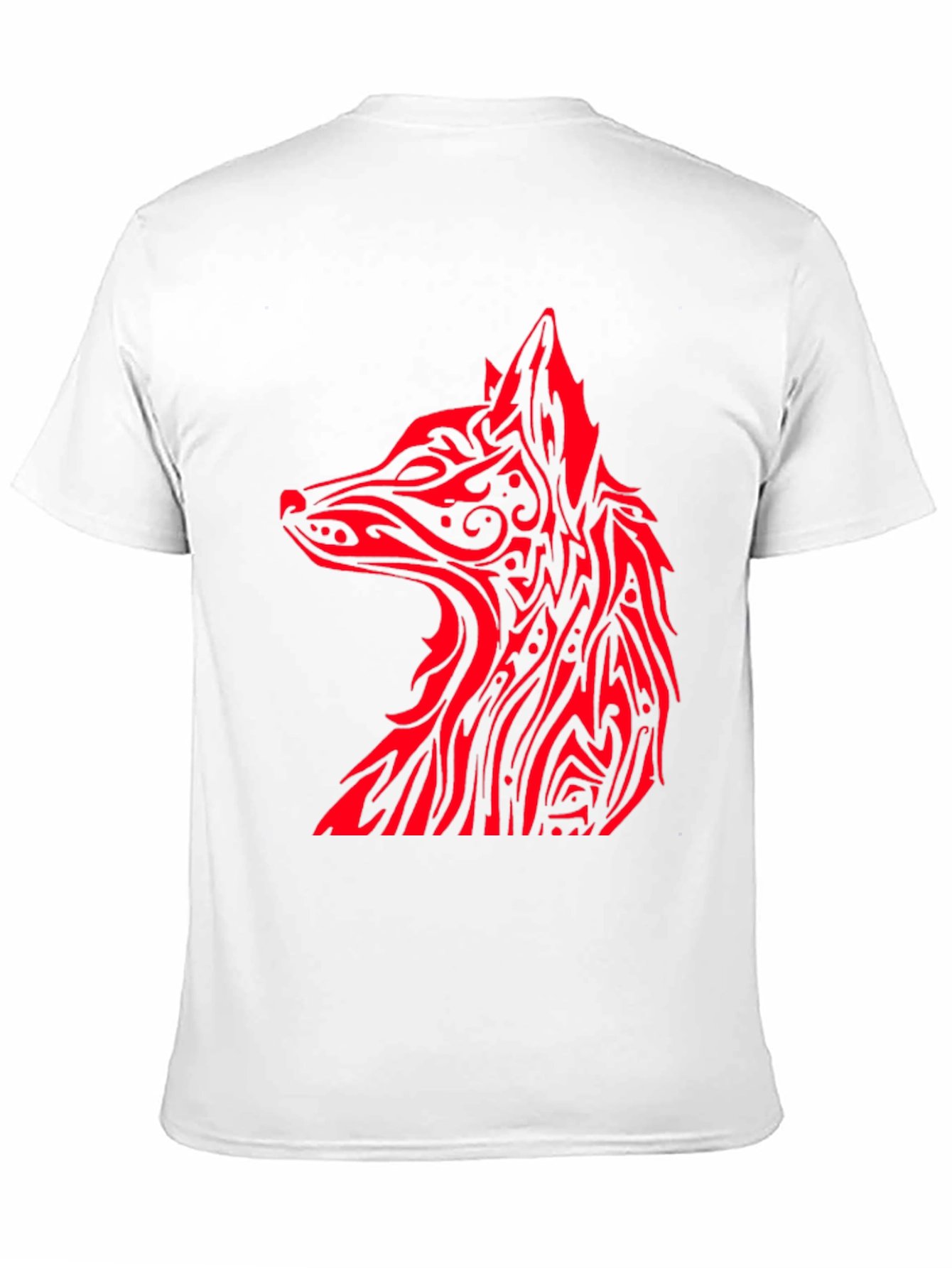 Red Tribal Fox Graphic Black T-Shirt