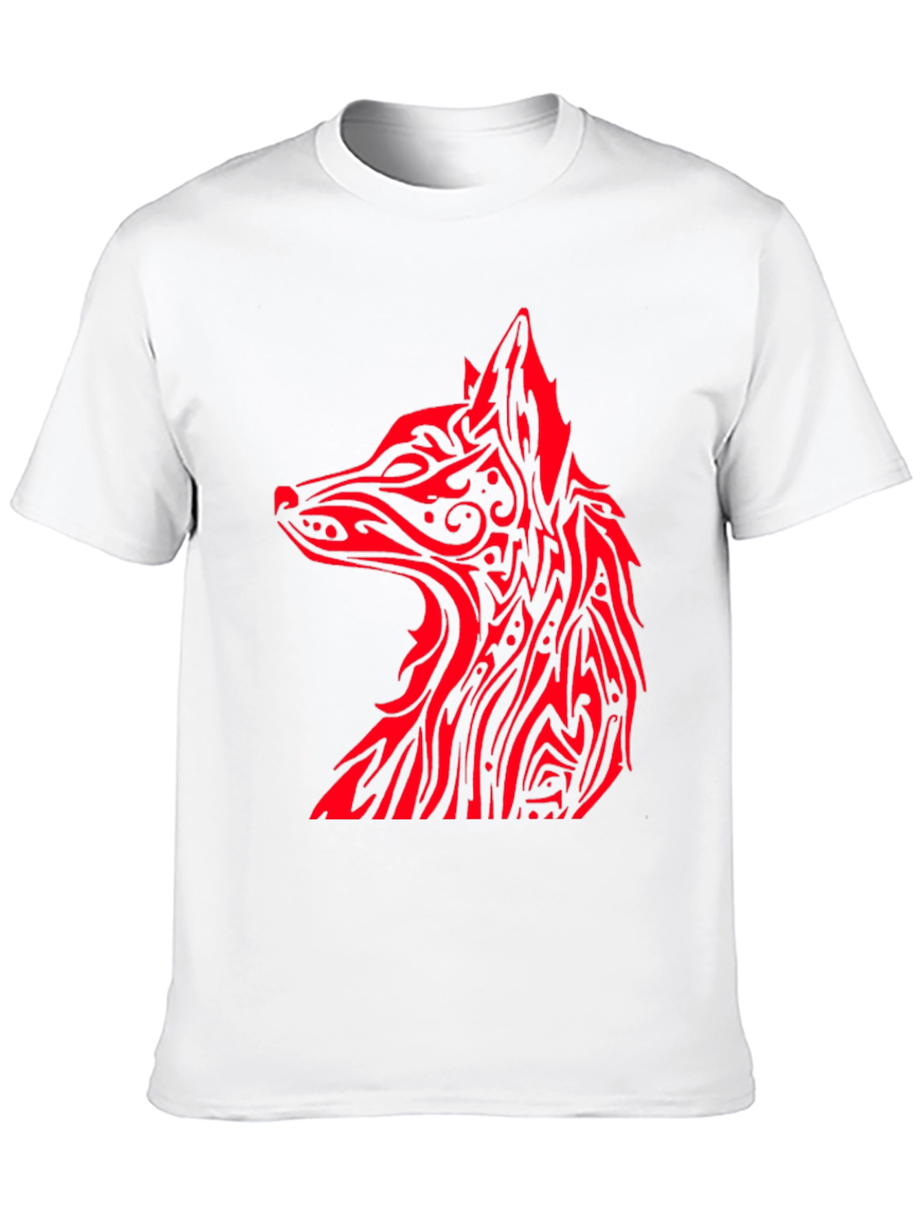 Red Tribal Fox Graphic Black T-Shirt