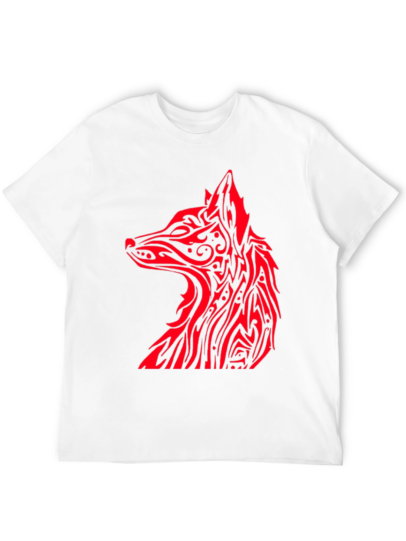 Red Tribal Fox Graphic Black T-Shirt