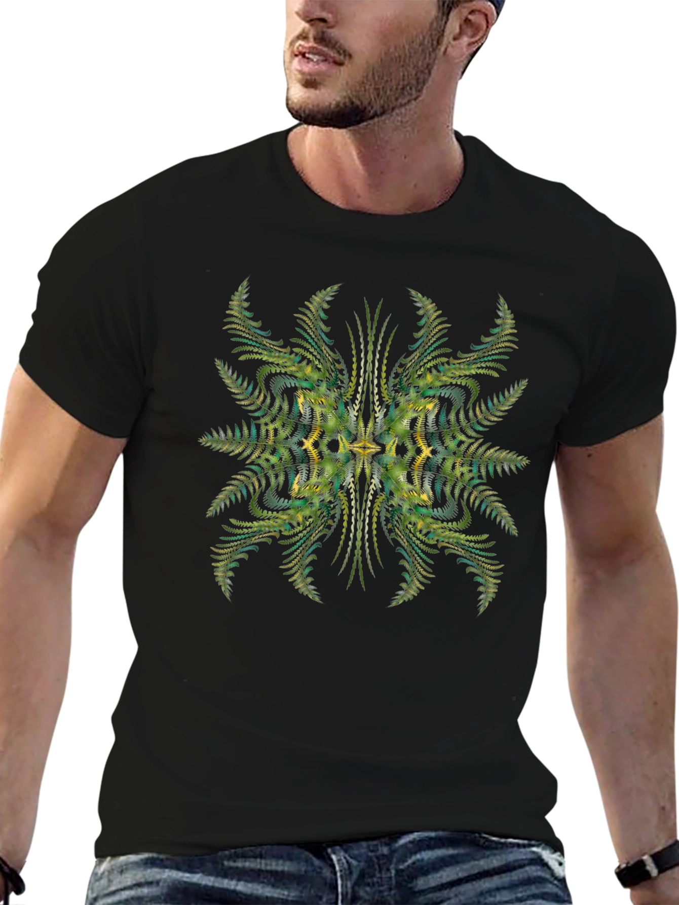 Abstract Fern Print Black Tee