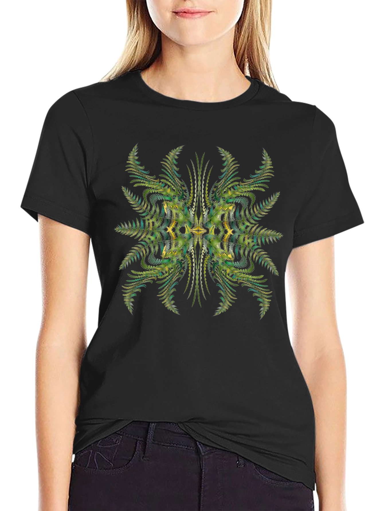 Abstract Fern Print Black Tee