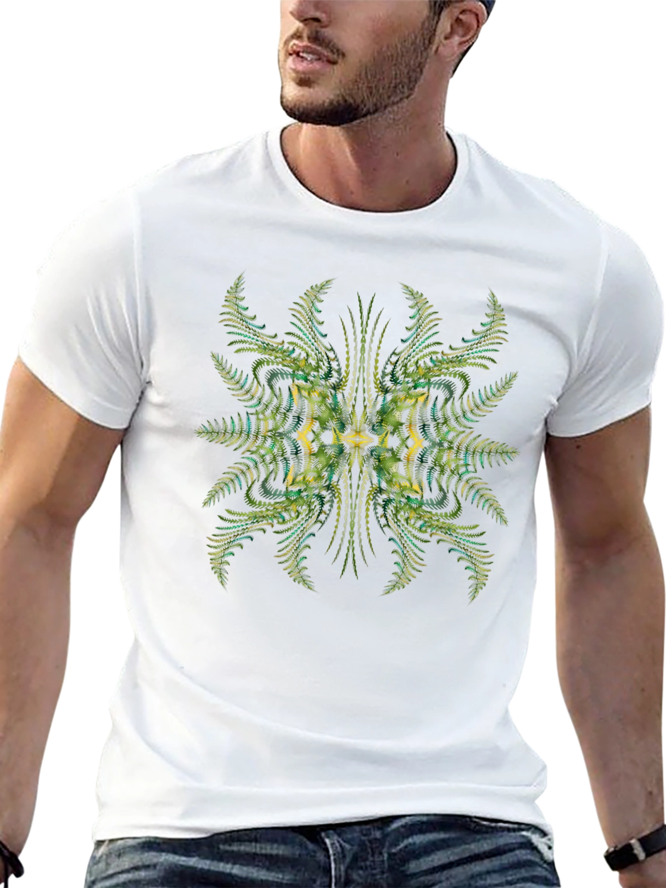 Abstract Fern Print Black Tee