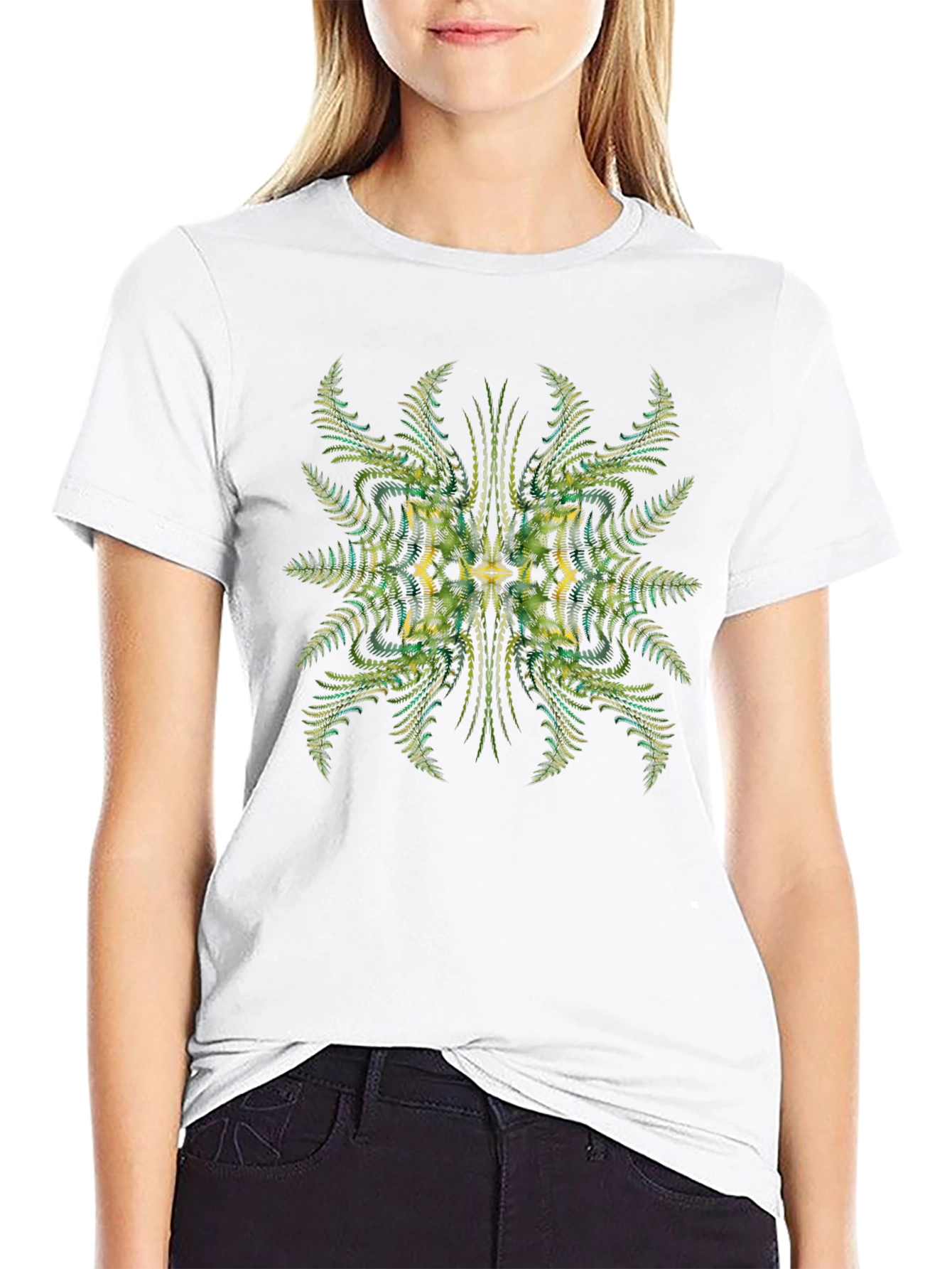 Abstract Fern Print Black Tee