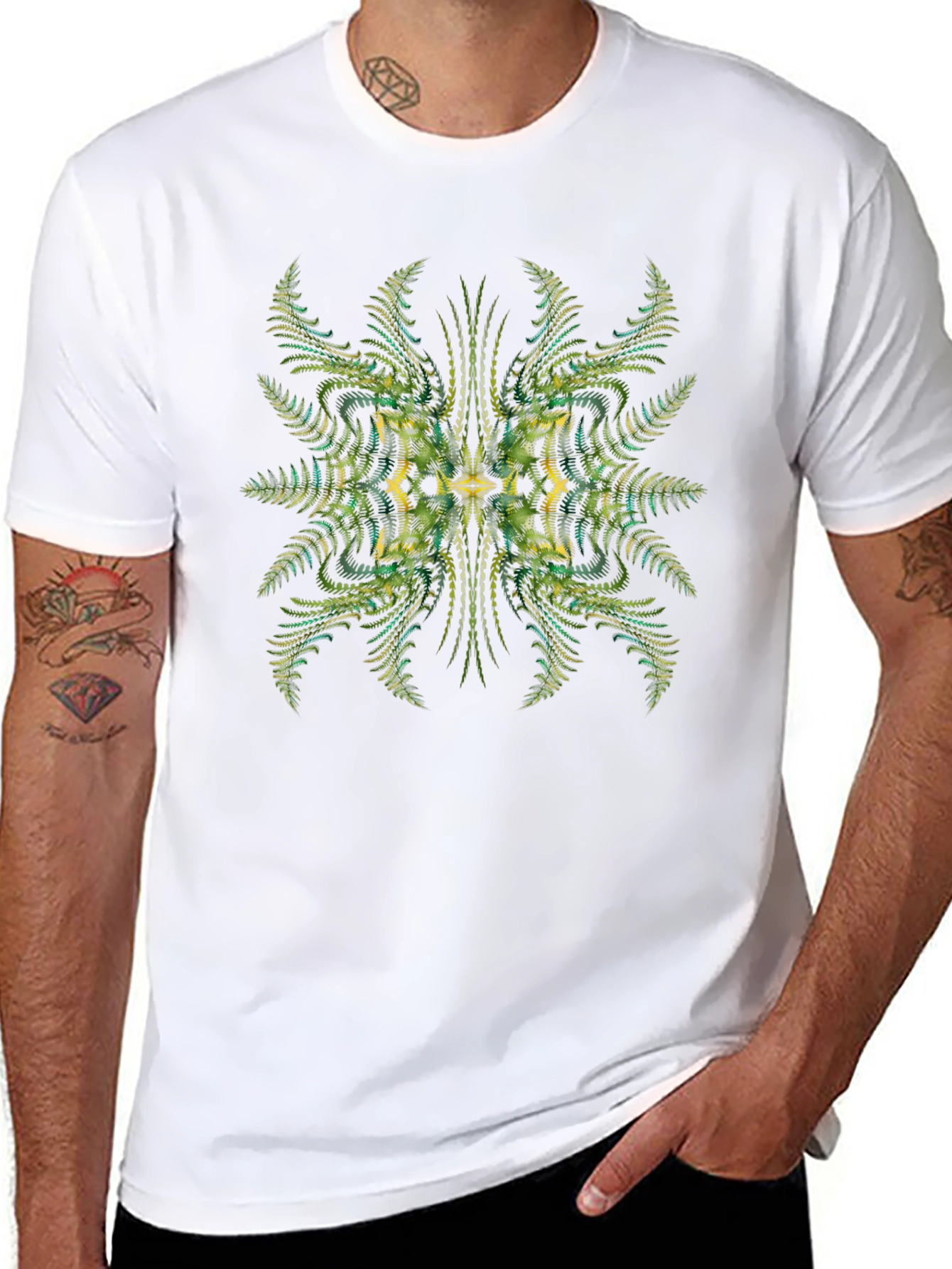 Abstract Fern Print Black Tee