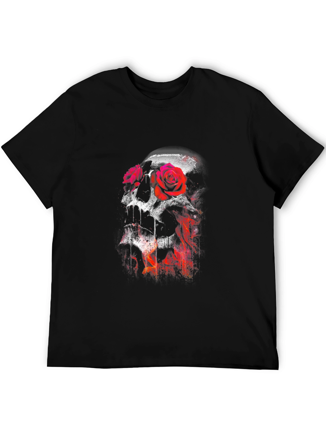 Skull and Roses Graphic T-Shirt - Mens Black Tee