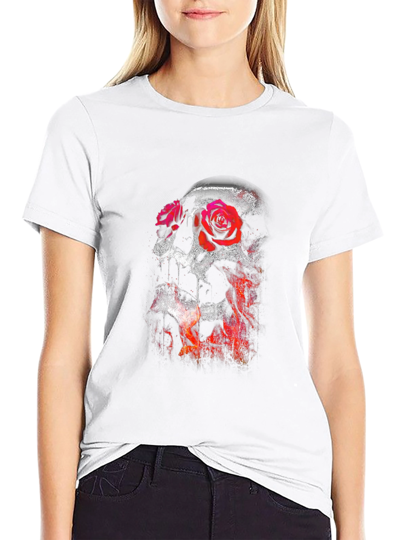 Skull and Roses Graphic T-Shirt - Mens Black Tee