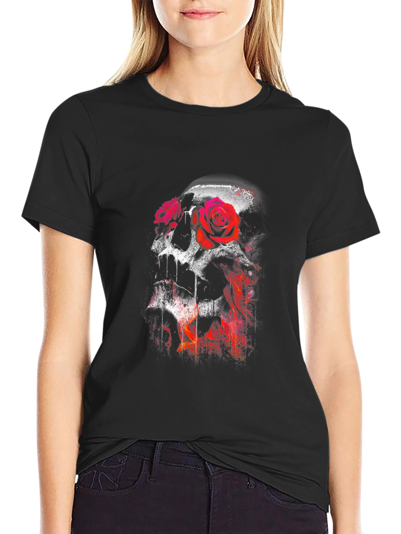 Skull and Roses Graphic T-Shirt - Mens Black Tee